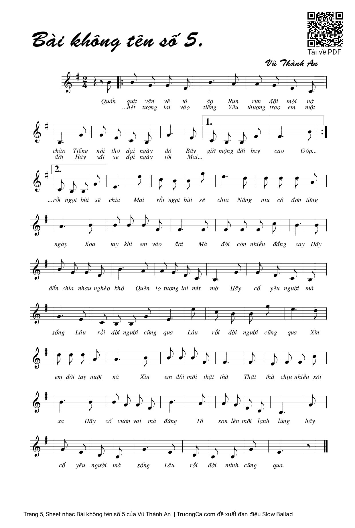 Page 5 of Sheet music PDF Bài không tên số 5 - Vũ Thành An