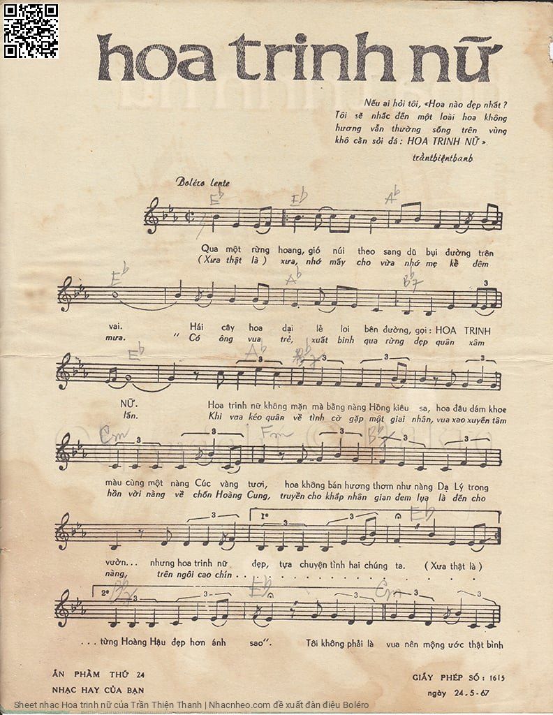 Page 2 of Sheet music PDF Hoa trinh nữ - Trần Thiện Thanh