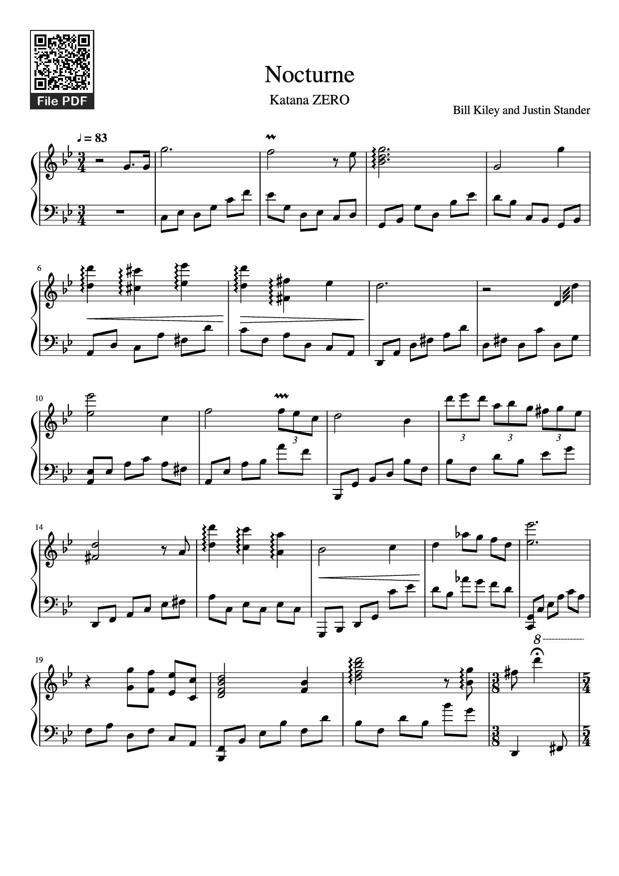 Sheet PDF of Nocturne Piano - Bill Kiley And Justin Stander