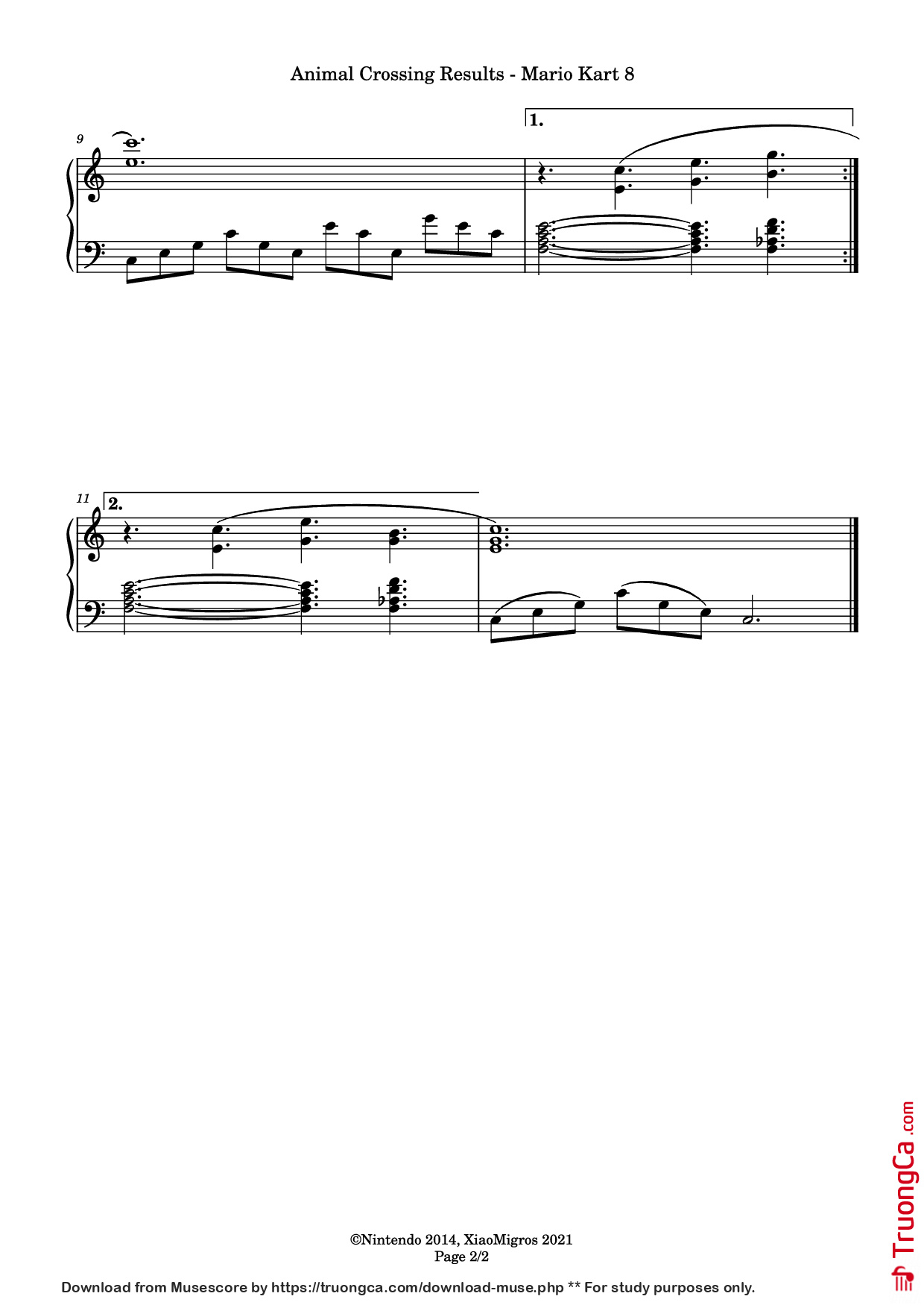 Page 2 of Sheet music PDF Piano Animal Crossing Results Piano - Composed by: Atsuko Asahi