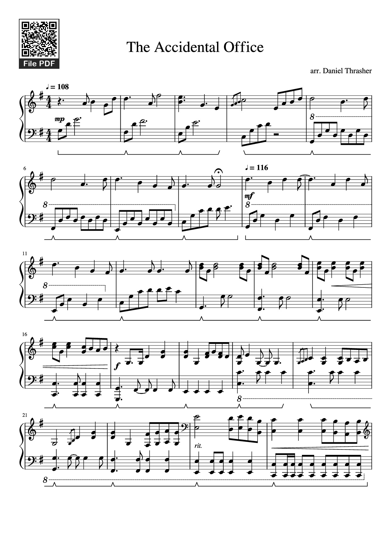 Page 1 of Sheet music PDF Piano The Accidental Office Piano - Arr. Daniel Thrasher