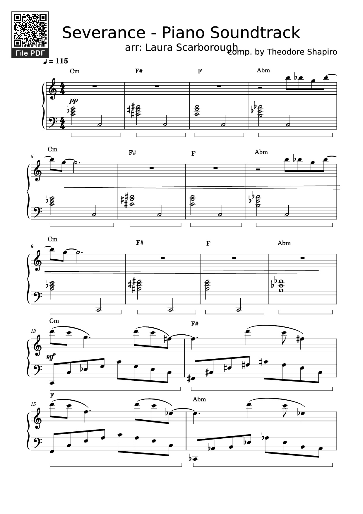 Page 1 of Sheet music PDF Piano Severance - Piano Soundtrack - Comp. by Theodore Shapiro