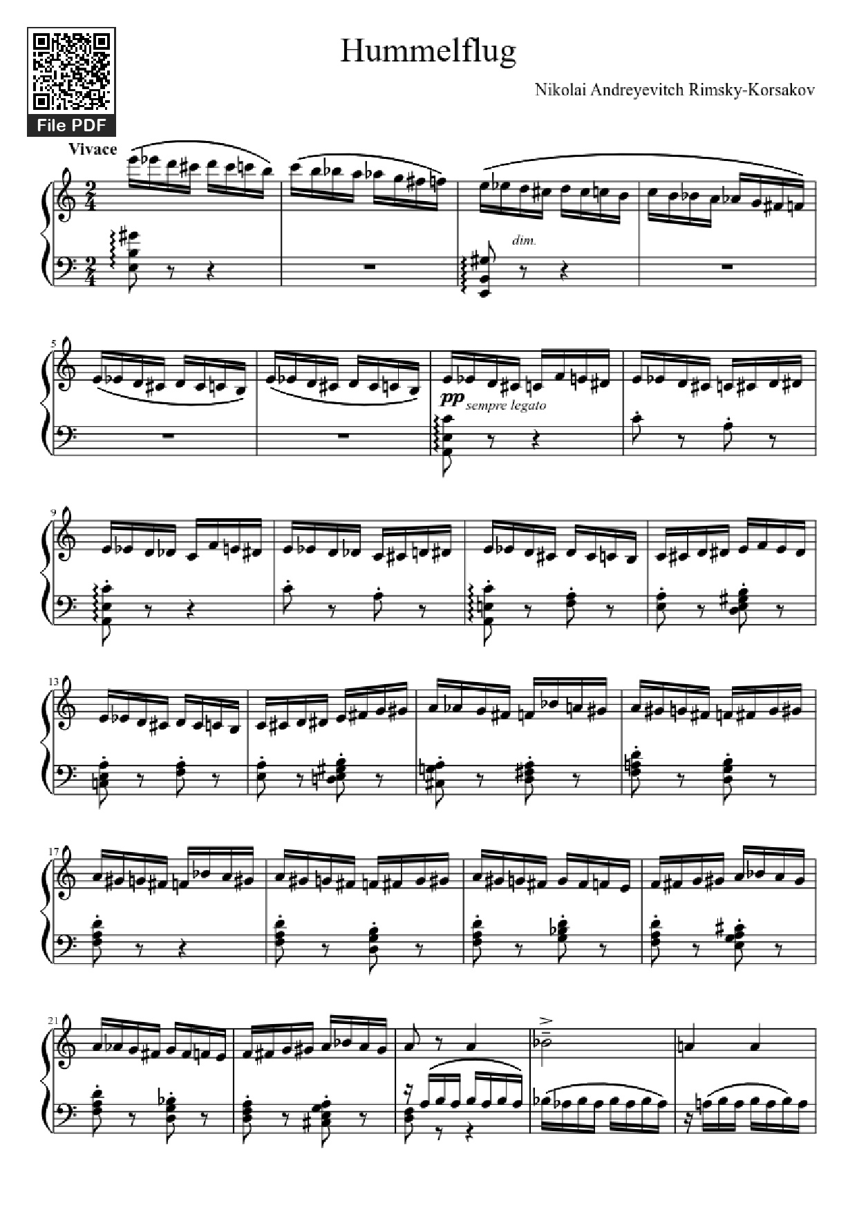 Page 1 of Sheet music PDF Piano Hummelflug Piano - Nikolai Andreyevitch Rimsky-Korsakov
