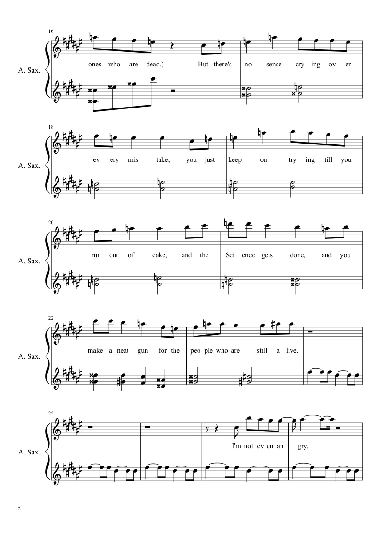 Page 2 of Sheet music PDF Still Alive (Portal Theme) - Idiut frum Ginger And Idiut