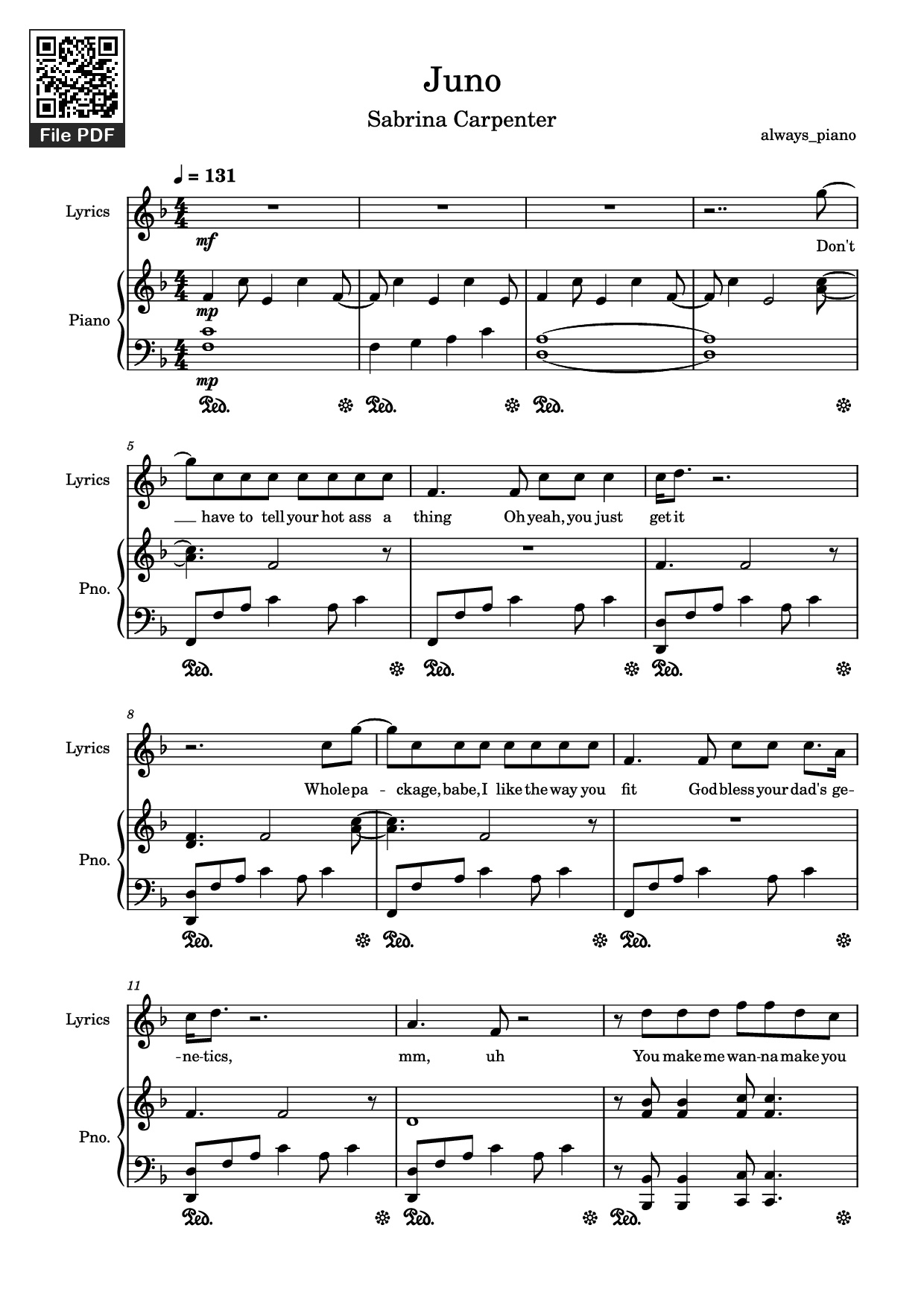 Page 1 of Sheet music PDF Piano Juno Piano - Always_piano