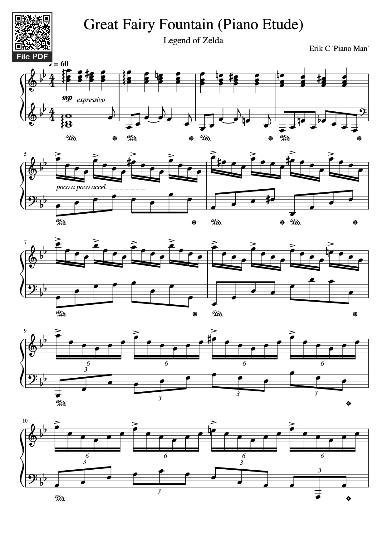Page 1 of Sheet music PDF Piano Great Fairy Fountain (Piano Etude) - Erik C 
