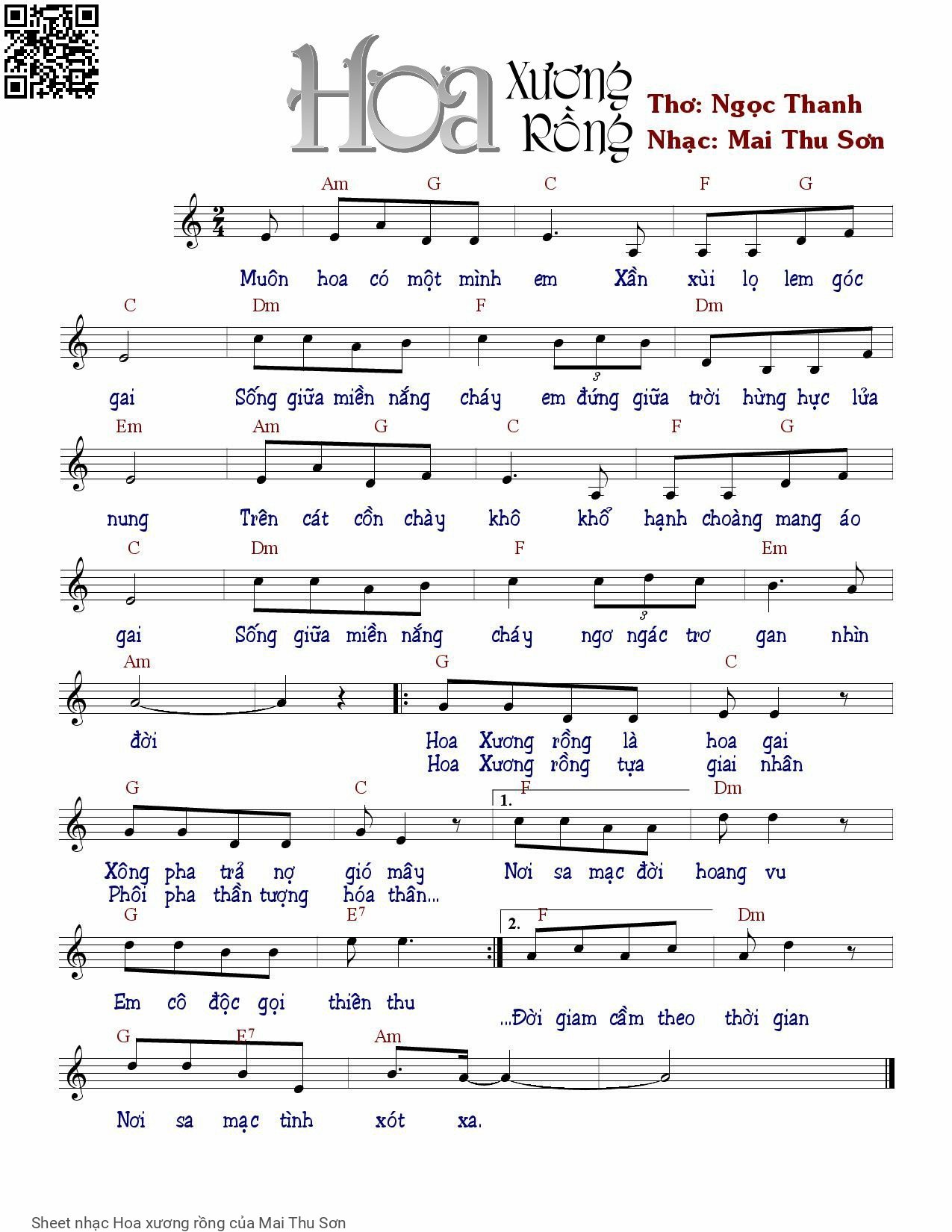 Page 1 of Sheet music PDF Hoa xương rồng - Mai Thu Sơn