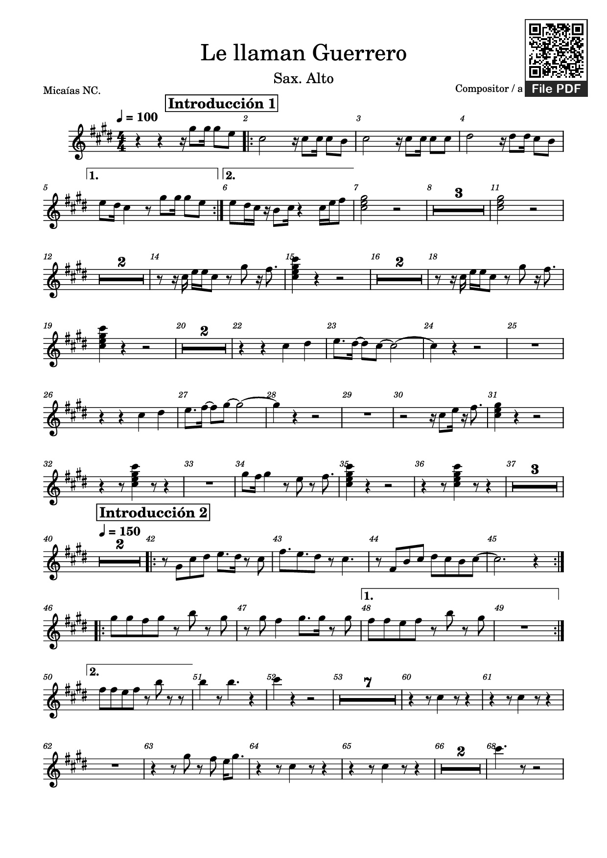 Page 1 of Sheet music PDF Le llaman Guerrero - Compositor / arreglista