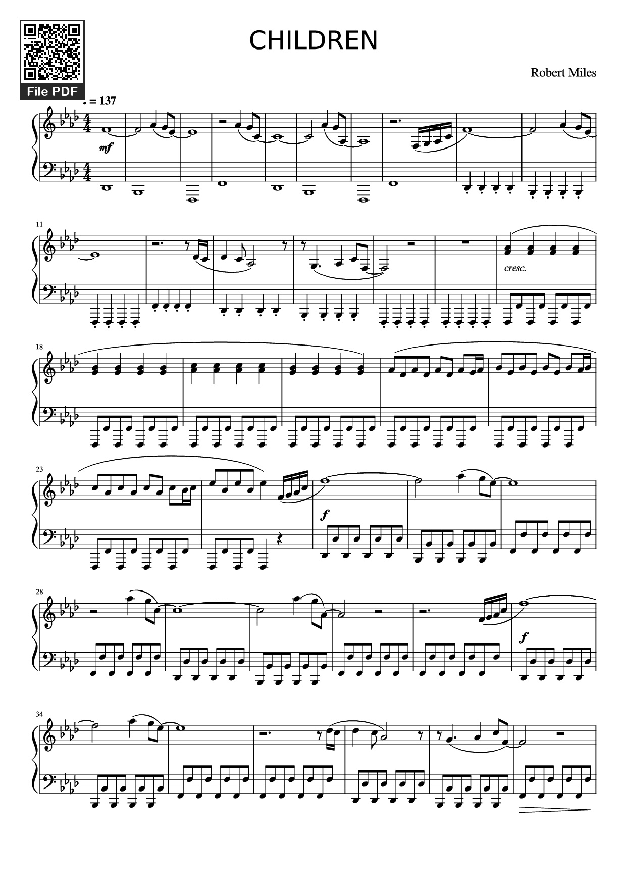 Sheet PDF of CHILDREN Piano - Robert Miles