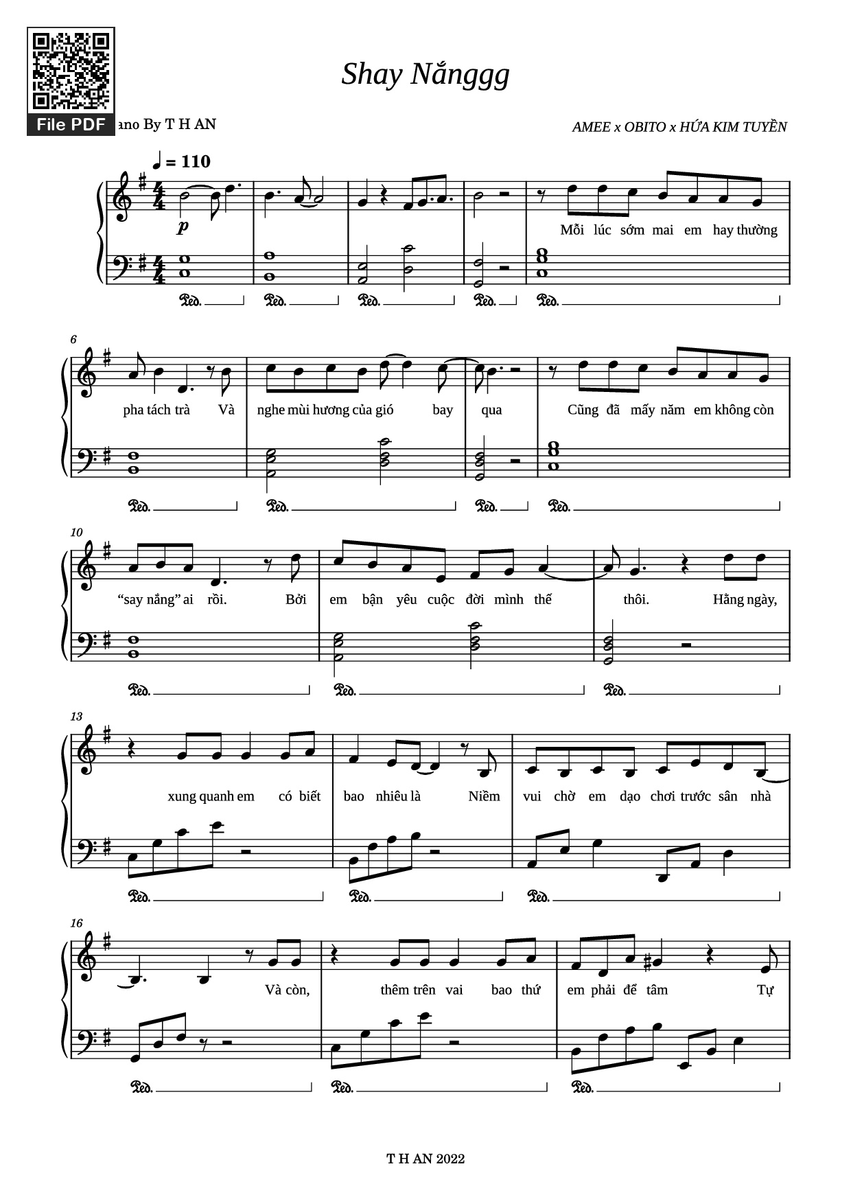 Page 1 of Sheet music PDF Piano Shay Nắnggg Piano - AMEE x OBITO x HỨA KIM TUYỀN