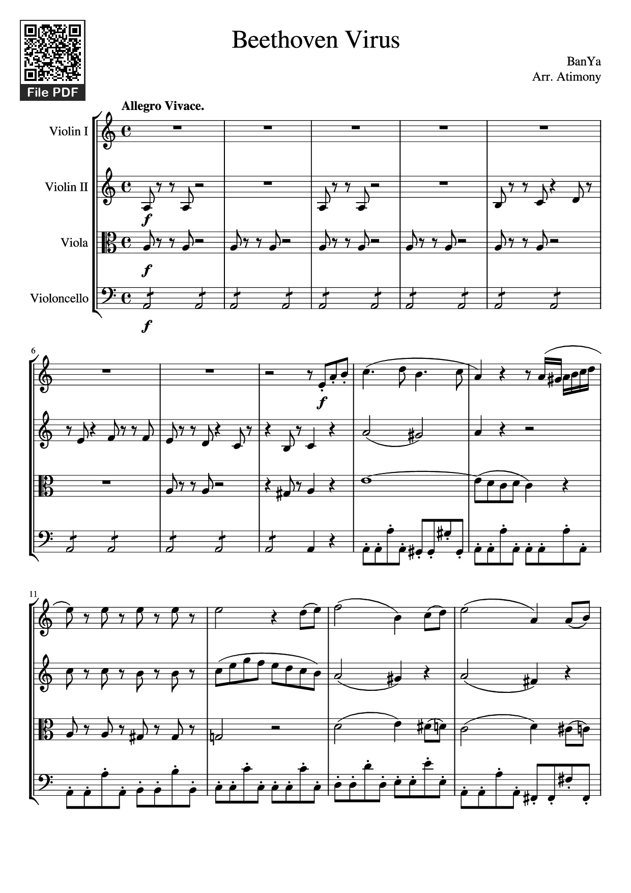 Page 1 of Sheet music PDF Beethoven Virus Violin - BanYa