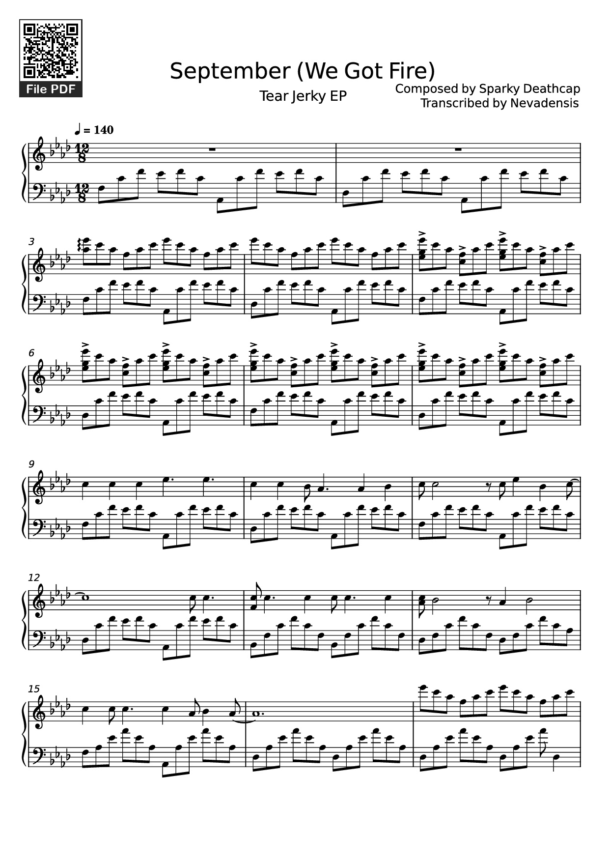 Page 1 of Sheet music PDF Piano September (We Got Fire) Piano - Composed by Sparky Deathcap