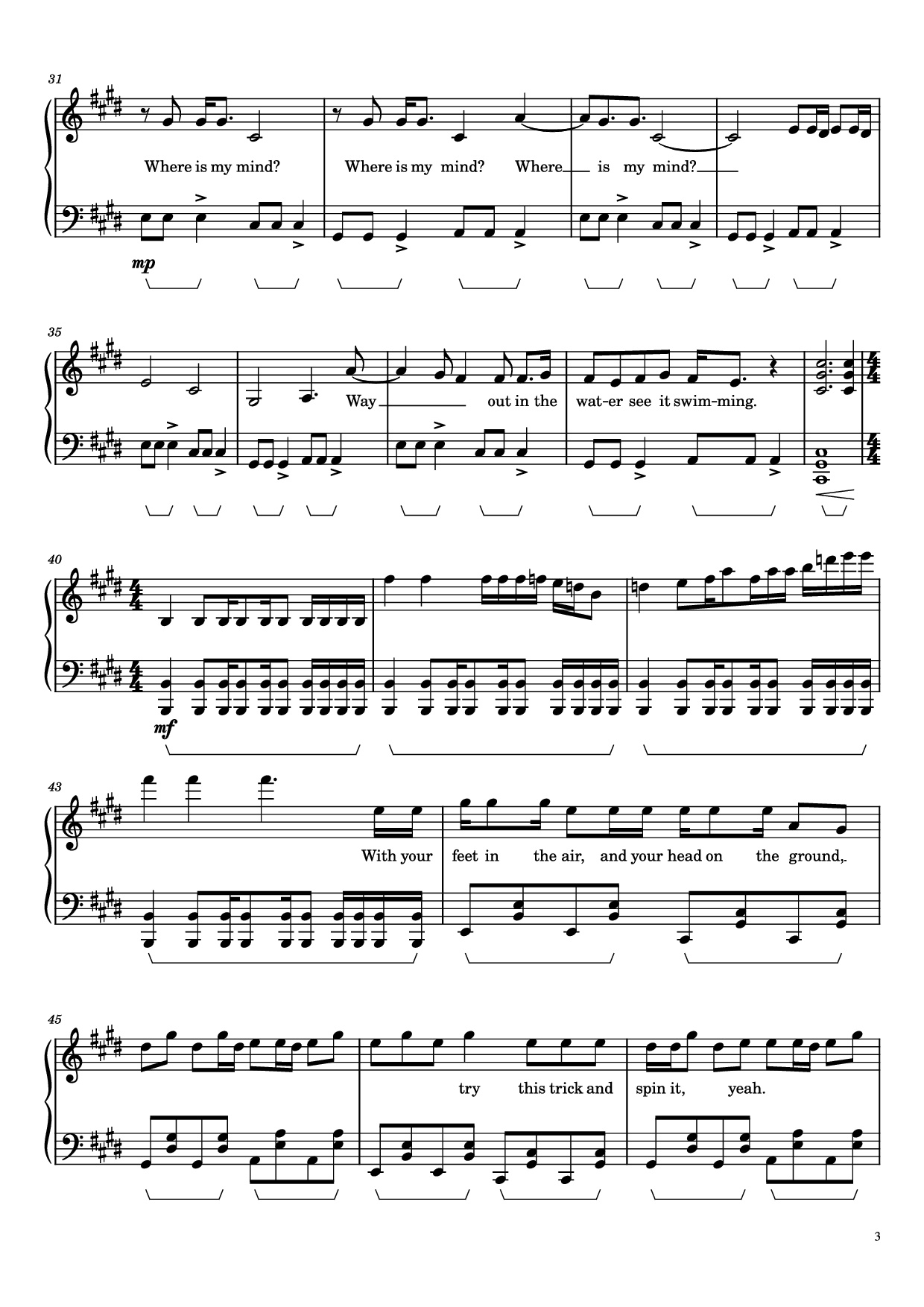 Page 3 of Sheet music PDF Where Is My Mind? Piano - Pixies