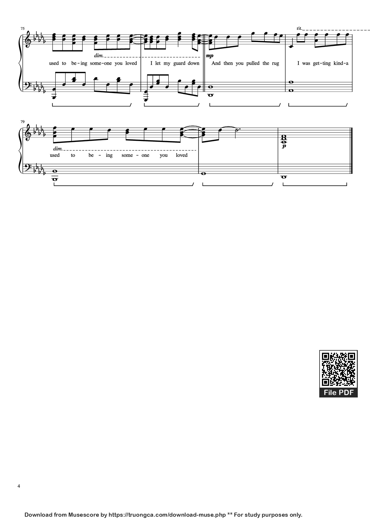 Page 4 of Sheet music PDF Piano Someone You Loved Piano - Undefined