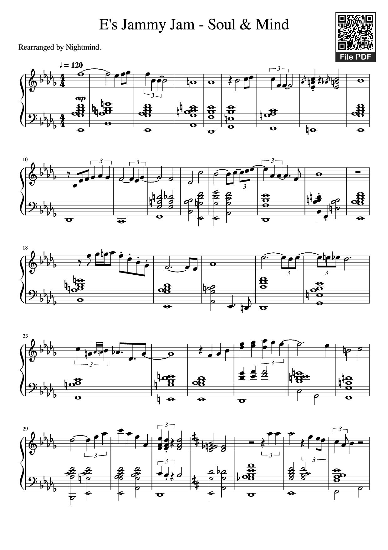 Sheet PDF of E's Jammy Jam - Soul & Mind Piano