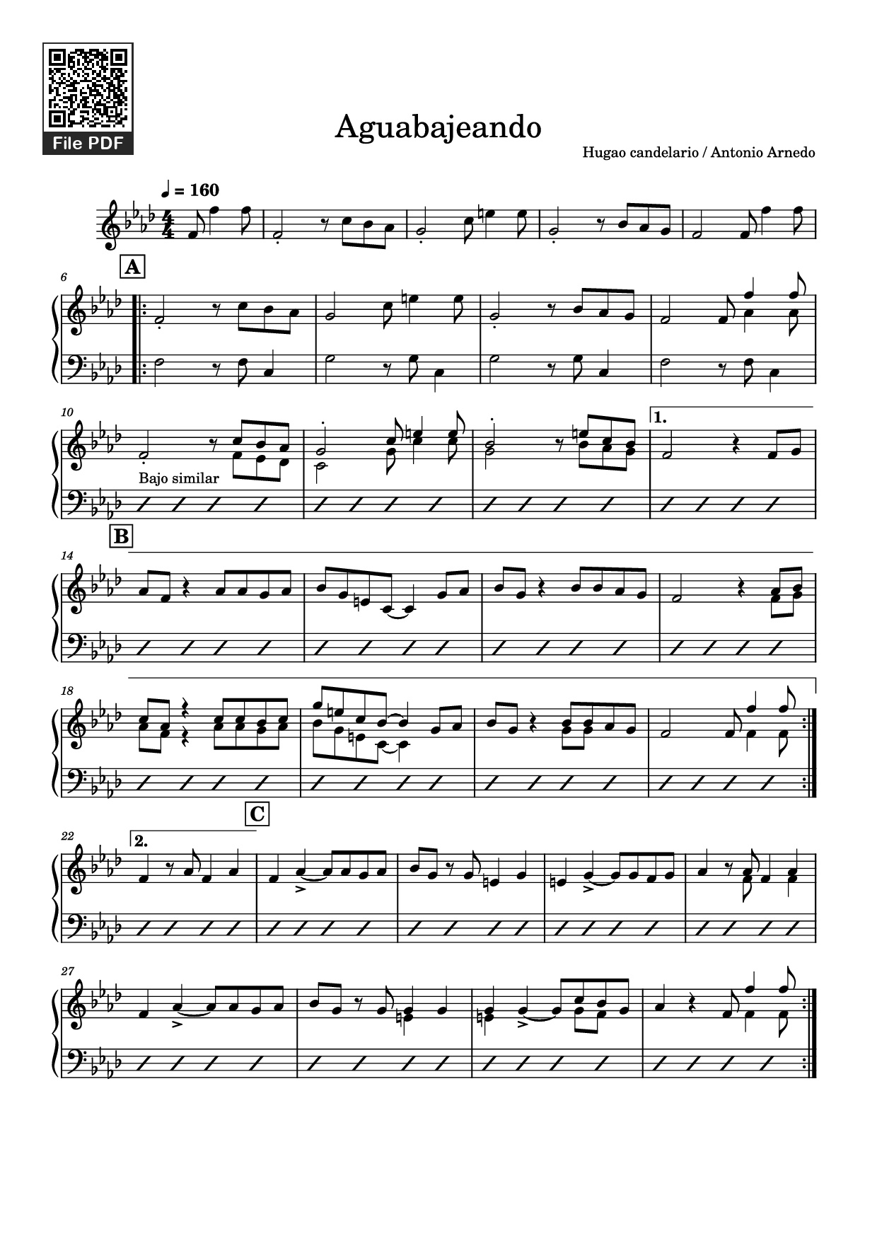Page 1 of Sheet music PDF Piano Aguabajeando Piano - Hugao candelario / Antonio Arnedo