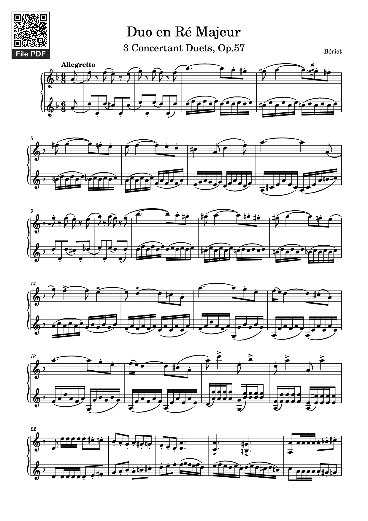 Page 1 of Sheet music PDF Piano Duo en Ré Majeur Piano - Bériot