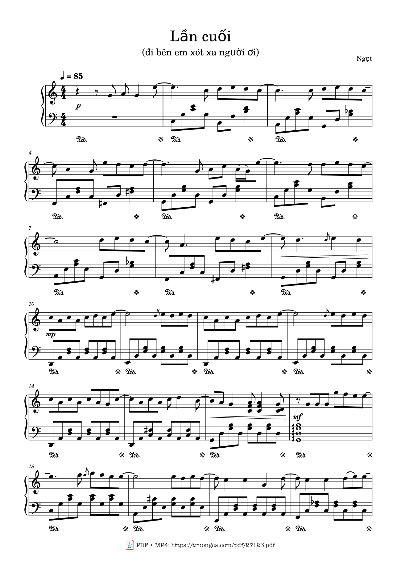 Page 1 of Sheet music PDF Piano Lần cuối Piano - Ngọt