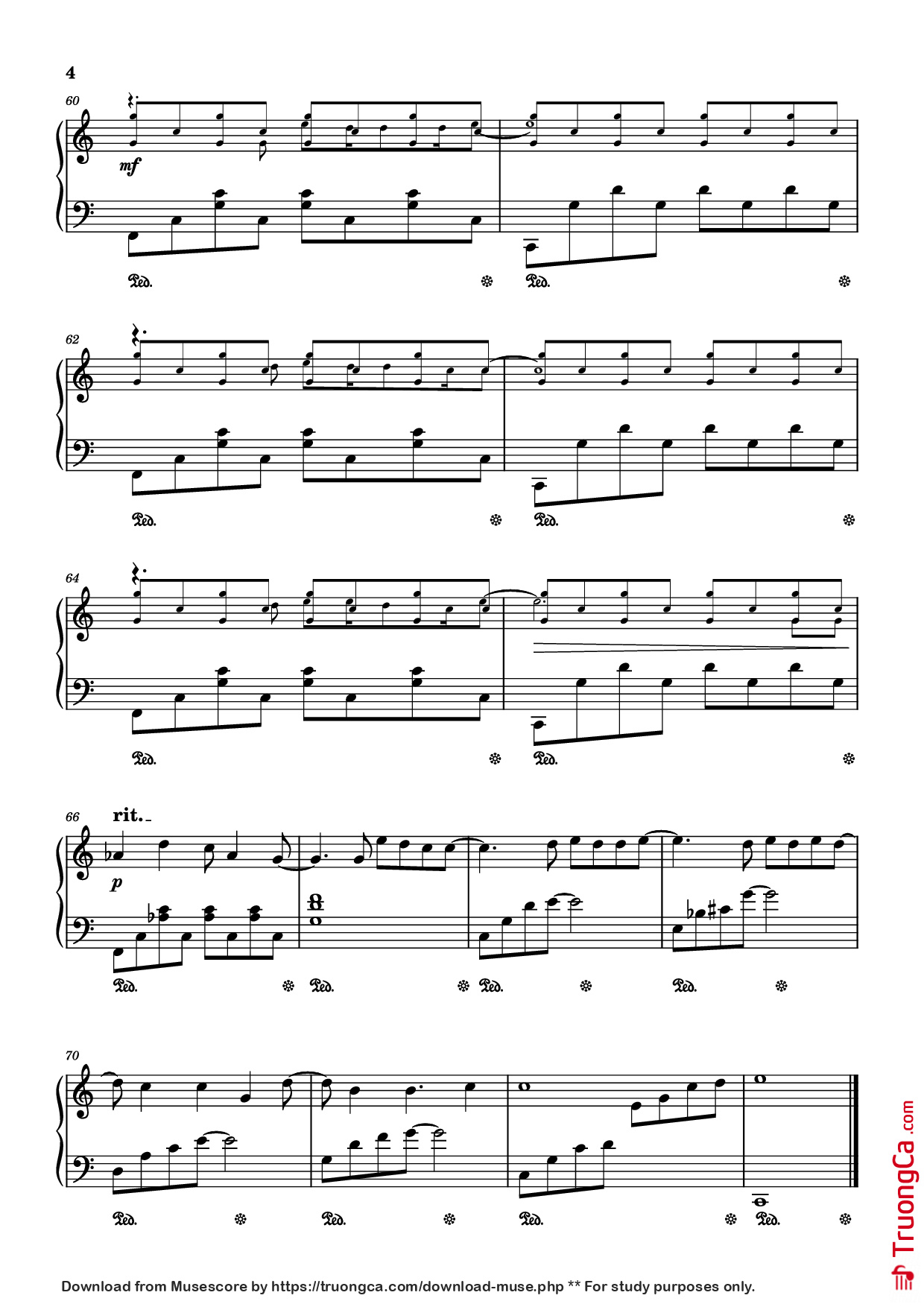 Page 4 of Sheet music PDF Piano Lần cuối Piano - Ngọt