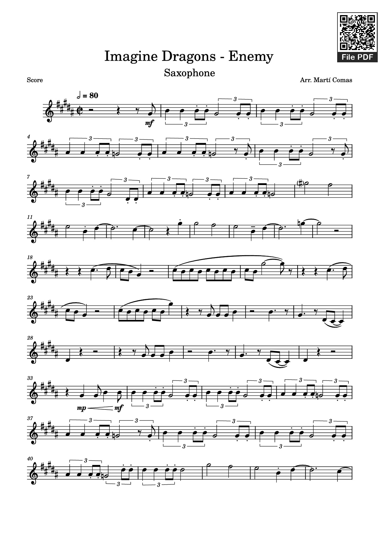 Page 1 of Sheet music PDF Imagine Dragons - Enemy - Arr. Martí Comas