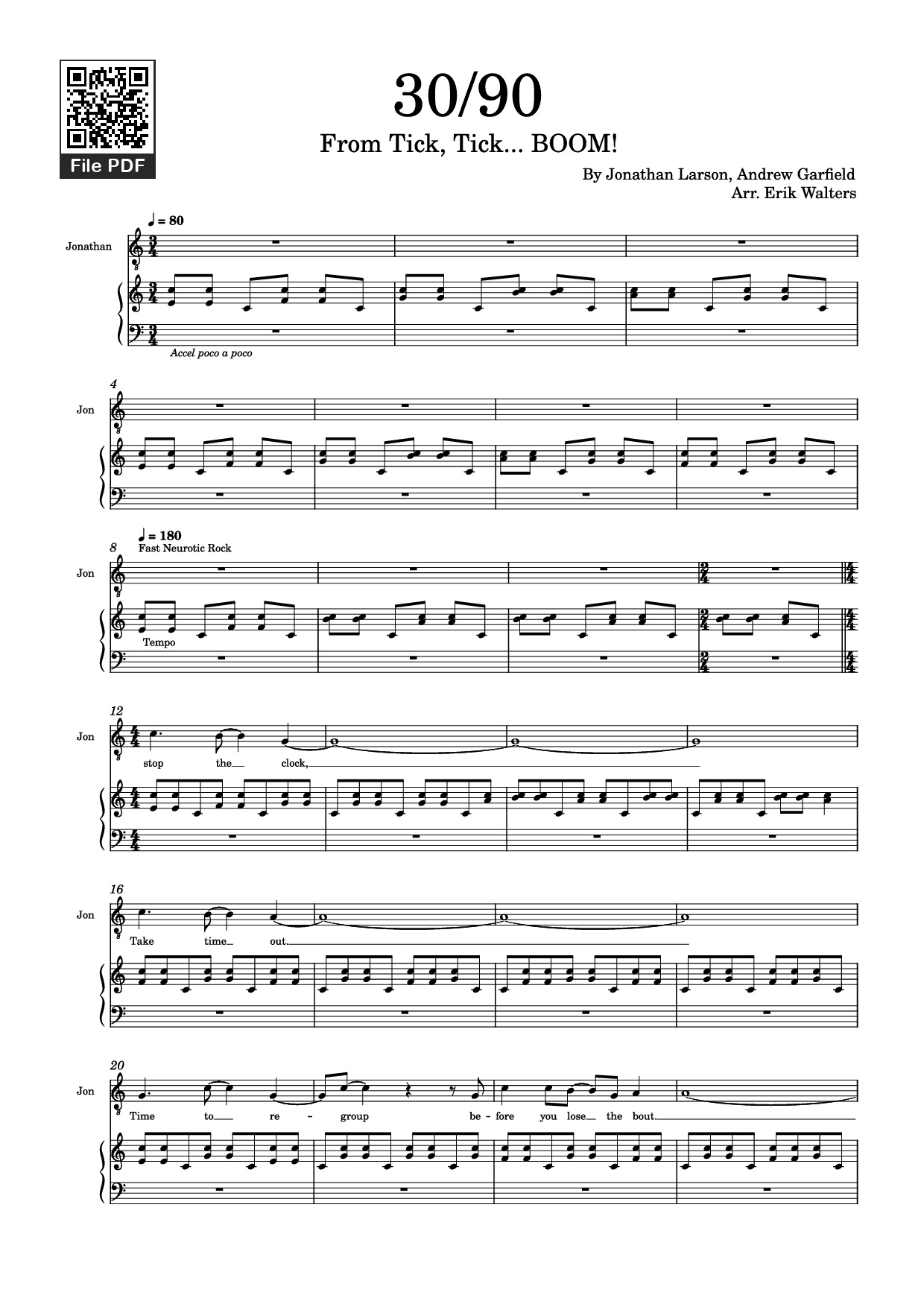 Page 1 of Sheet music PDF Piano 30/90 Piano - Jonathan Larson, Andrew Garfield