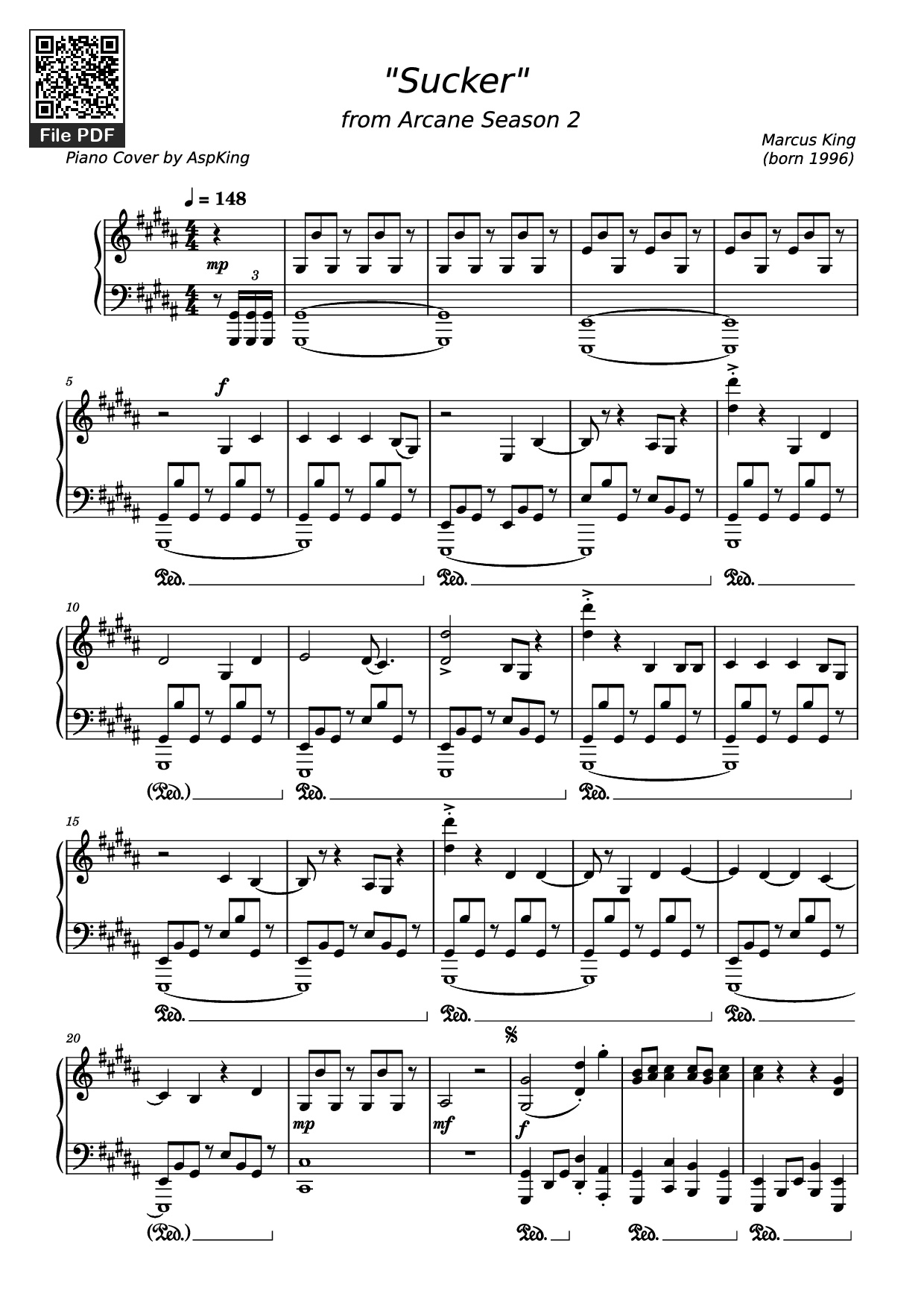 Page 1 of Sheet music PDF Piano Sucker Piano - Marcus King