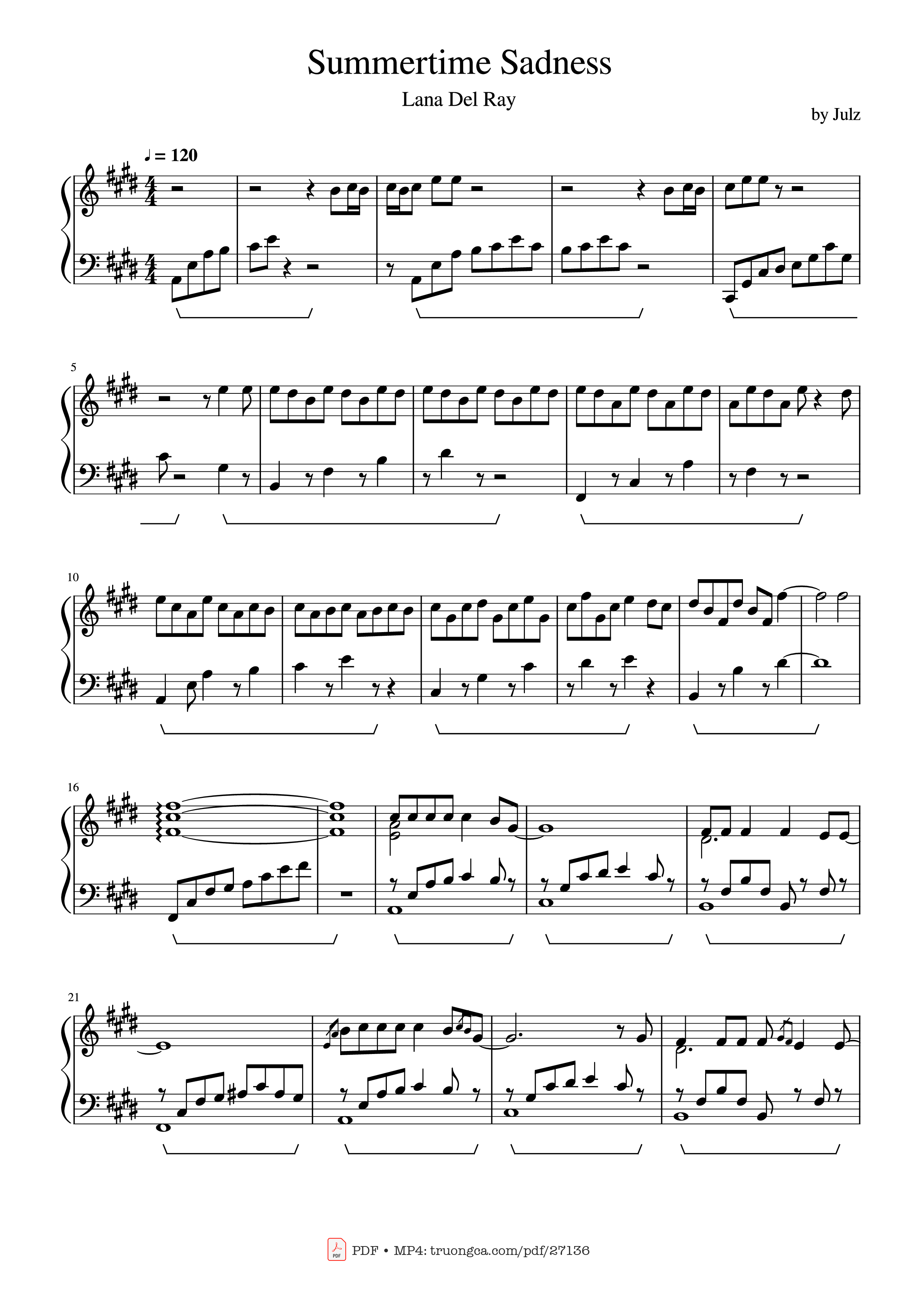 Sheet PDF of Summertime Sadness Piano