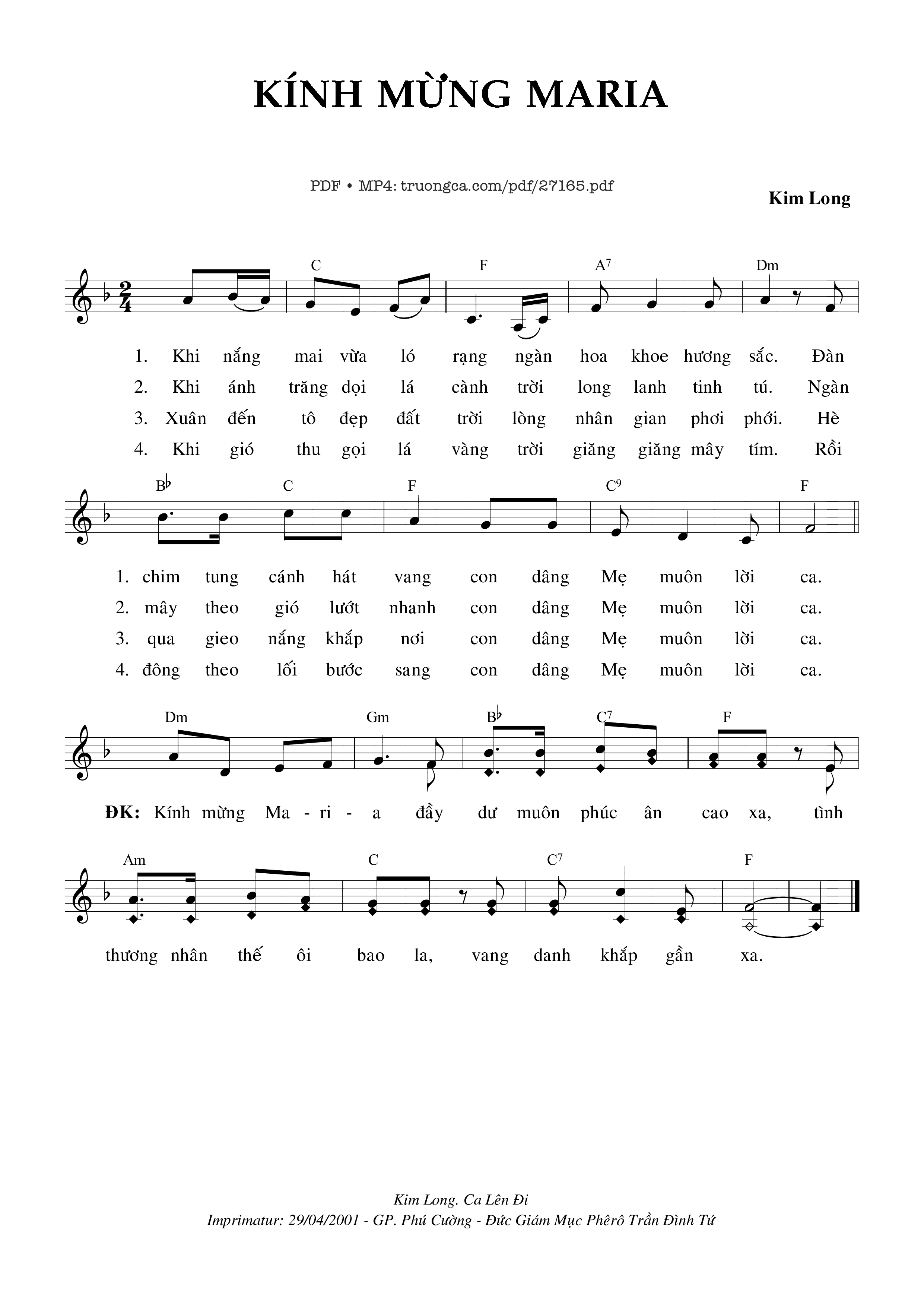 Sheet PDF of Kính Mừng Maria