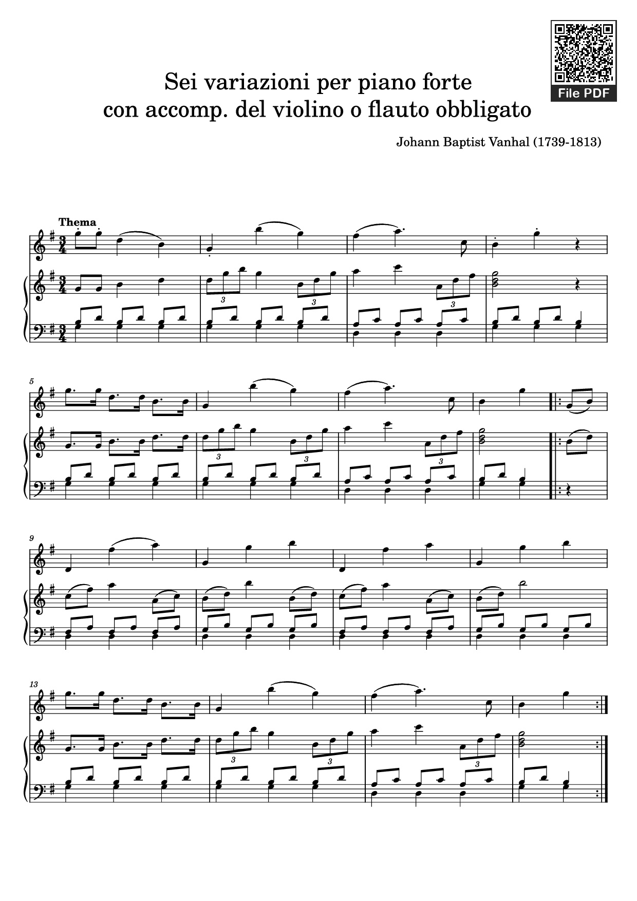Page 1 of Sheet music PDF Piano Sei variazioni per piano forte con accomp. del violino o flauto obbligato - Johann Baptist Vanhal (1739-1813