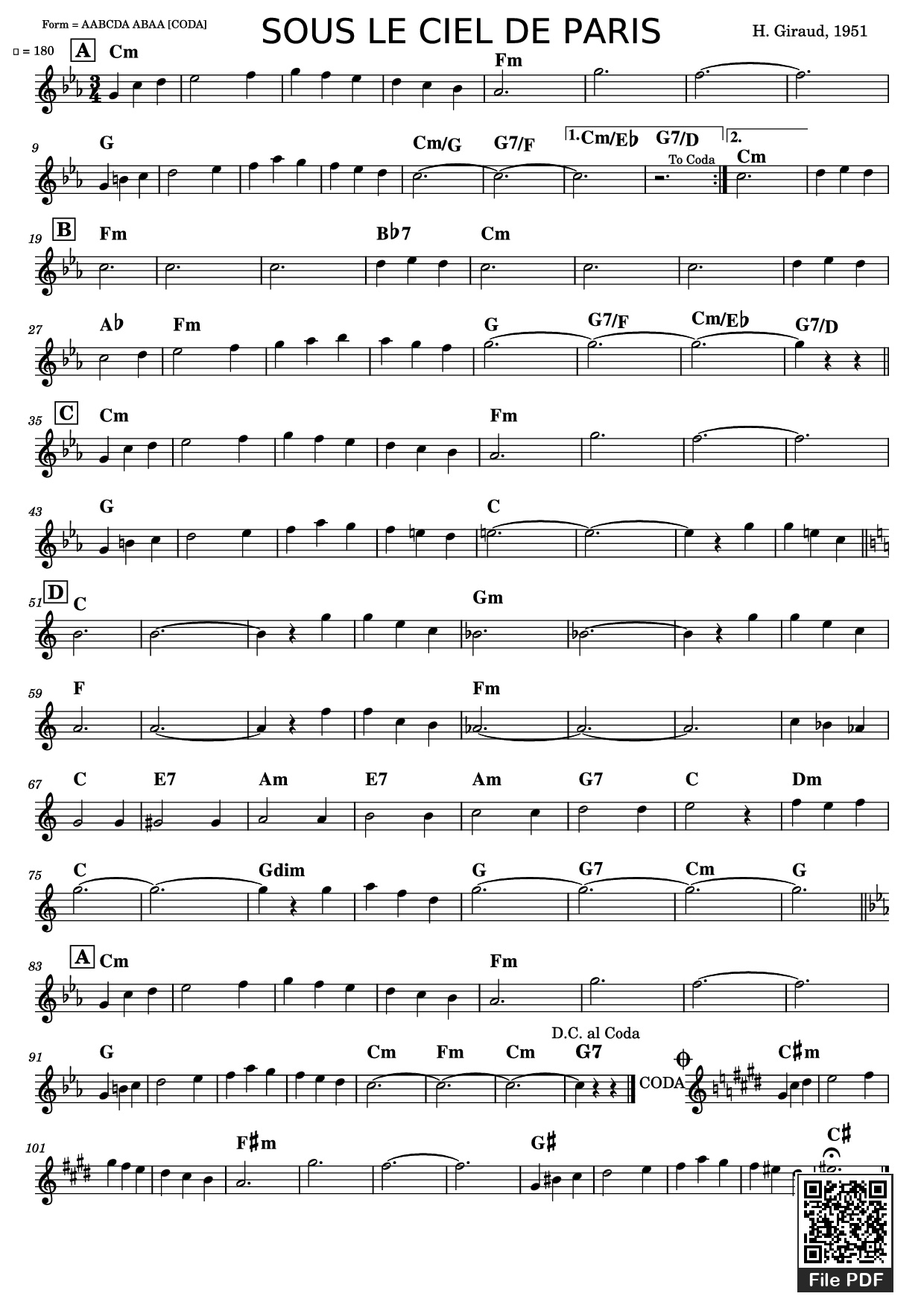 Sheet PDF of SOUS LE CIEL DE PARIS