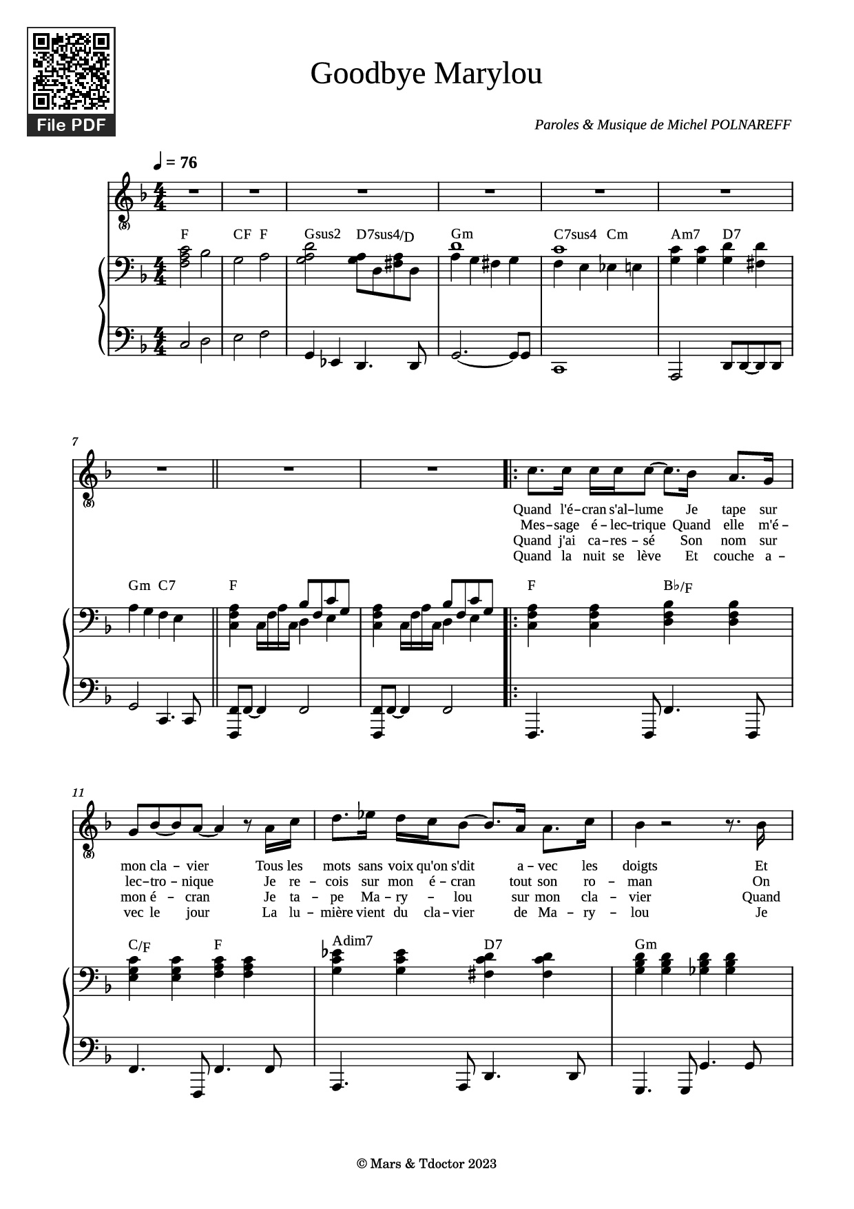 Sheet PDF of Goodbye Marylou Piano