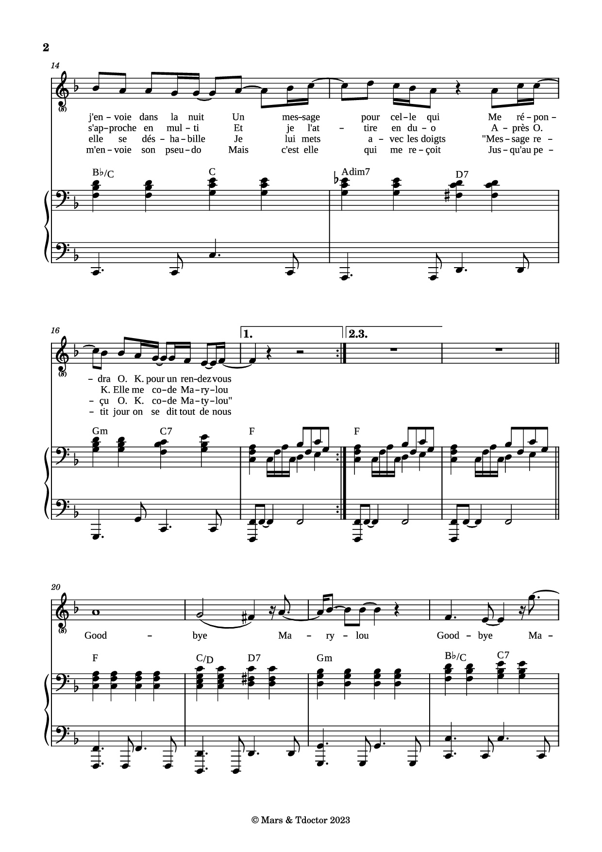 Page 2 of Sheet music PDF Piano Goodbye Marylou Piano - Paroles & Musique de Michel POLNAREFF