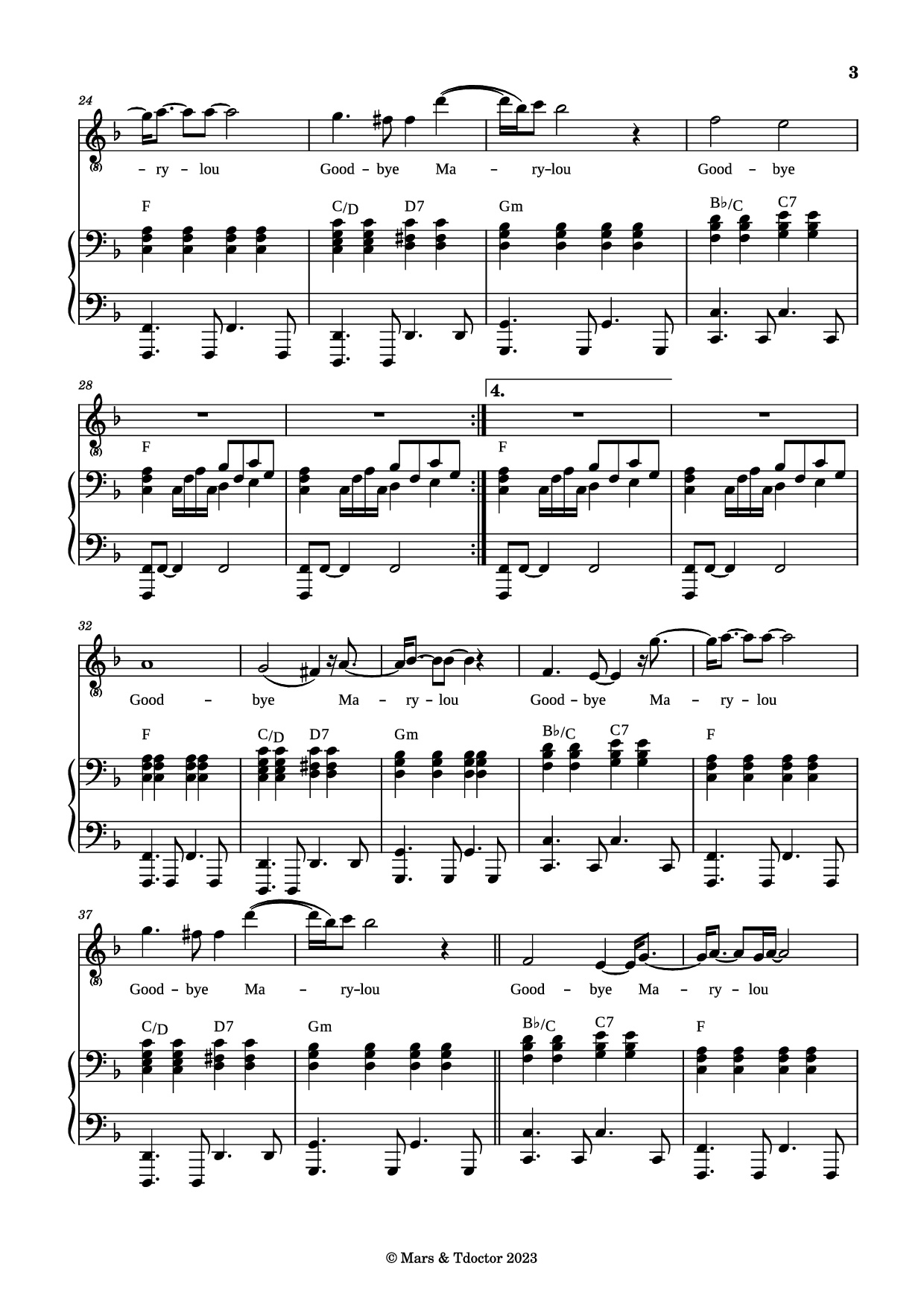 Page 3 of Sheet music PDF Piano Goodbye Marylou Piano - Paroles & Musique de Michel POLNAREFF