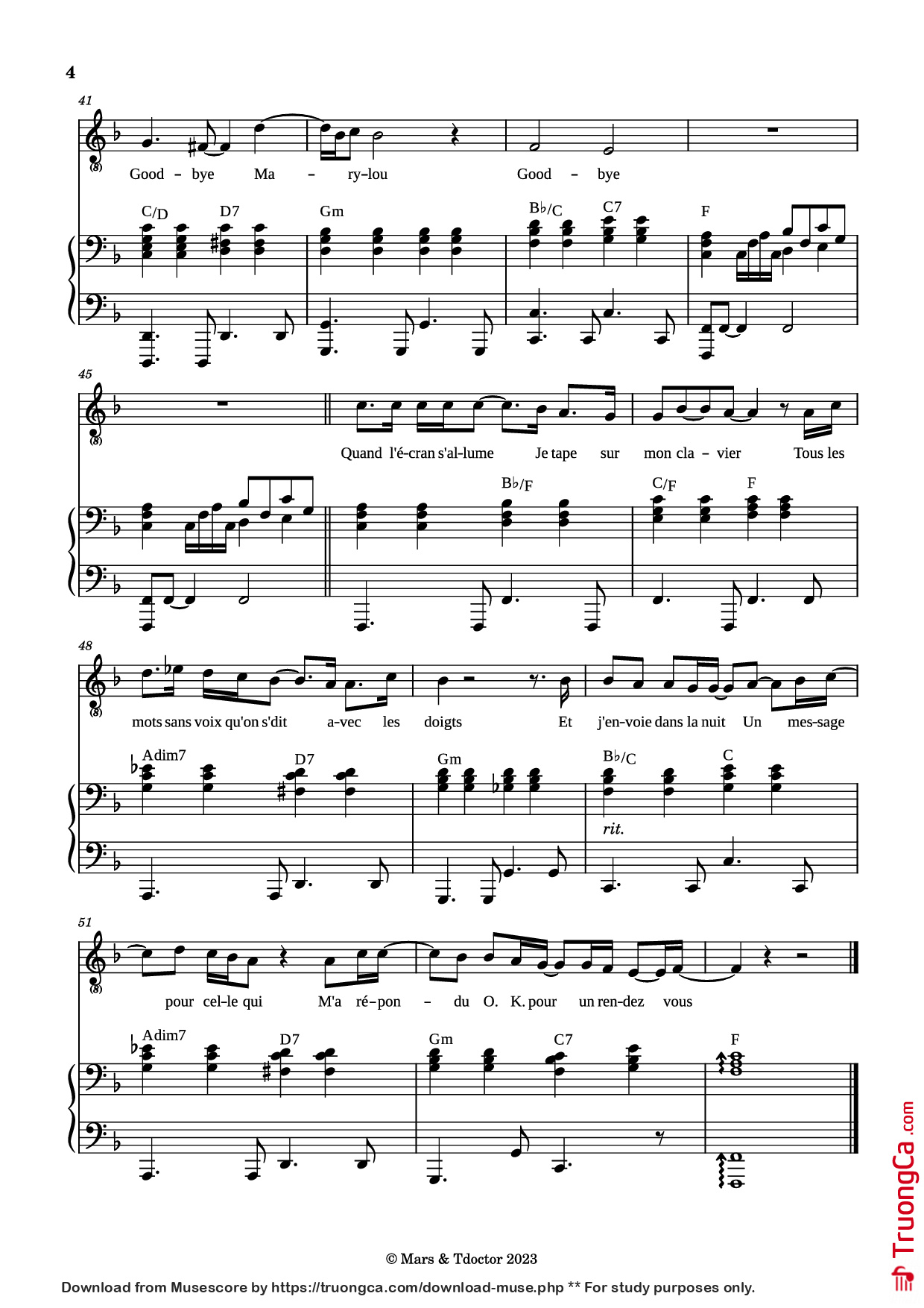 Page 4 of Sheet music PDF Piano Goodbye Marylou Piano - Paroles & Musique de Michel POLNAREFF