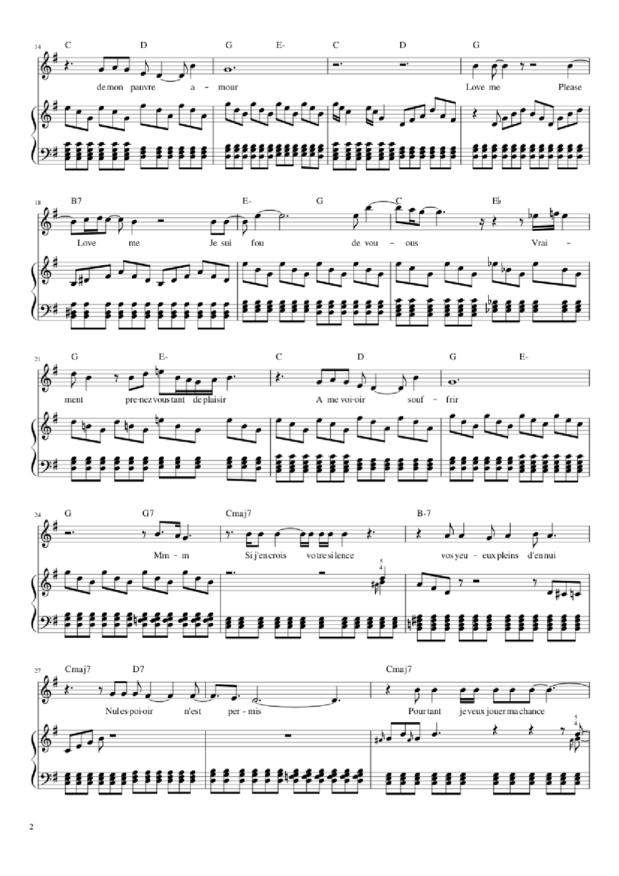 Page 2 of Sheet music PDF Piano Love me, please love me Piano - Musique : Michel Polnareff