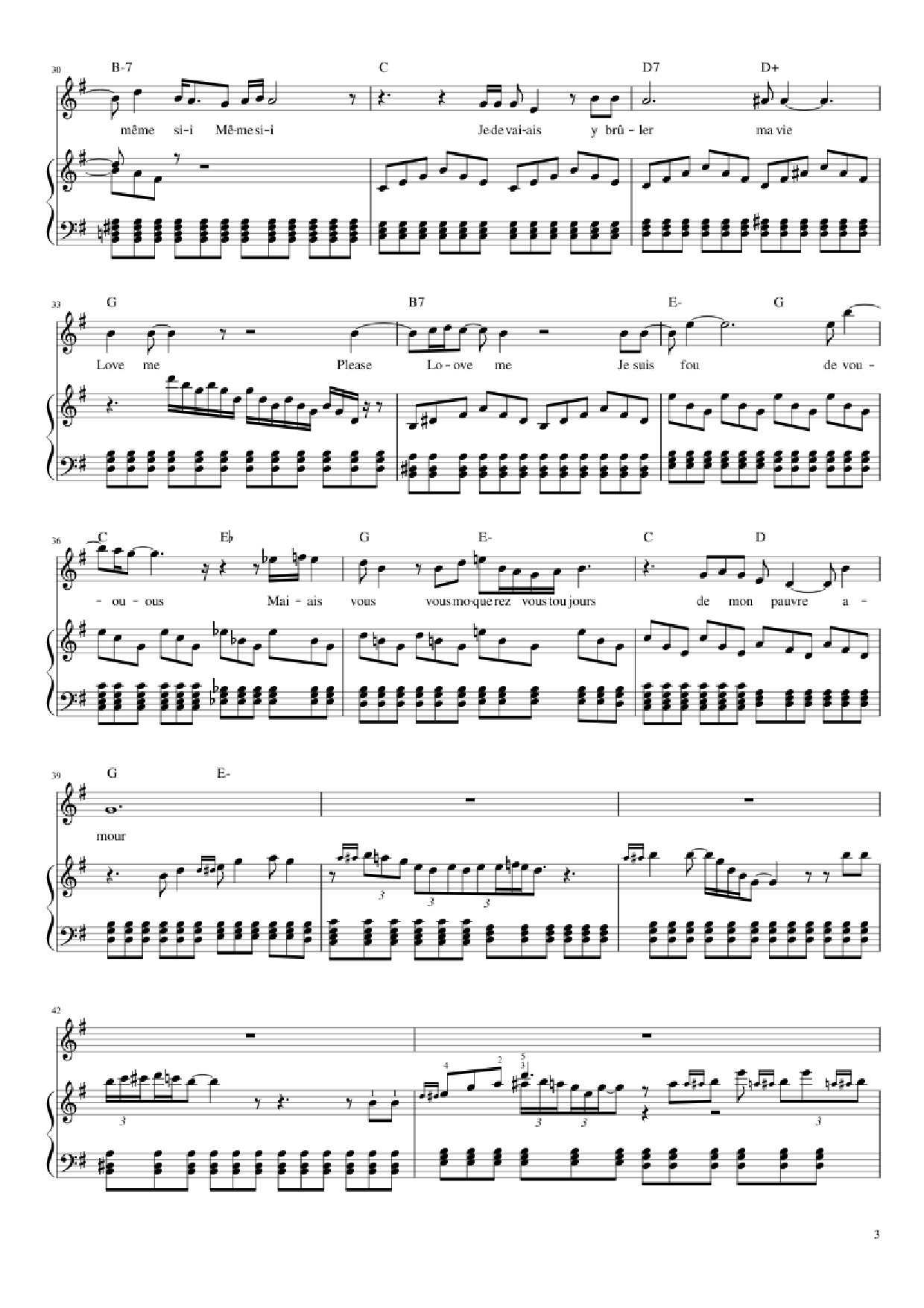 Page 3 of Sheet music PDF Piano Love me, please love me Piano - Musique : Michel Polnareff