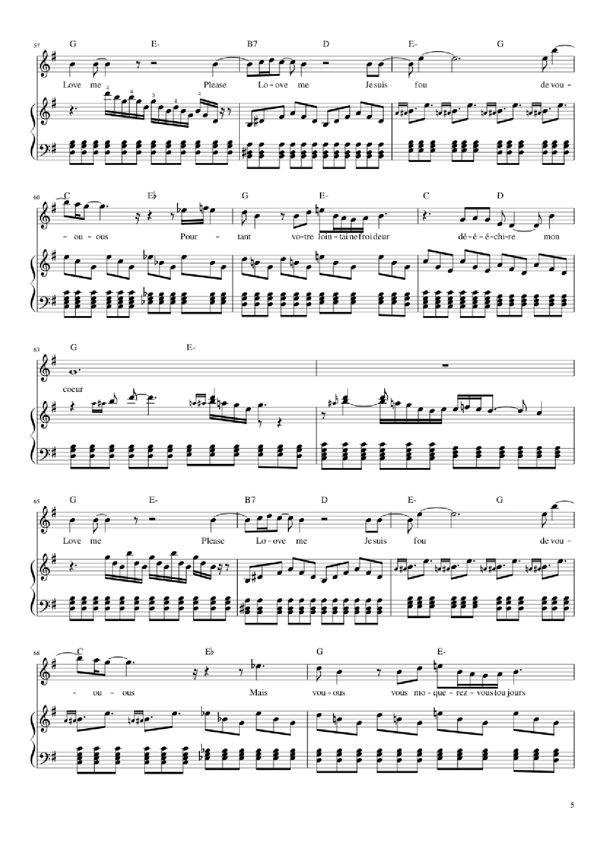 Page 5 of Sheet music PDF Piano Love me, please love me Piano - Musique : Michel Polnareff