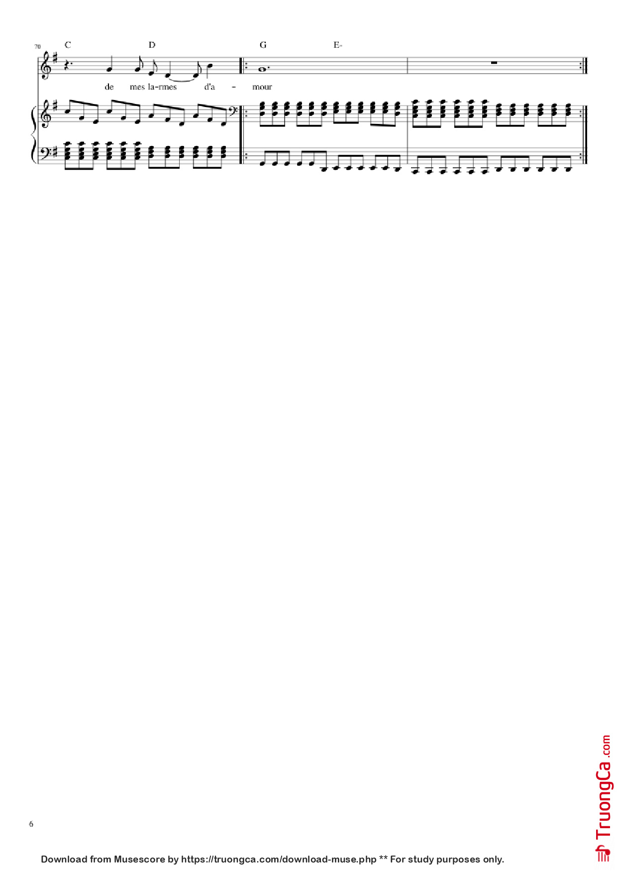 Page 6 of Sheet music PDF Piano Love me, please love me Piano - Musique : Michel Polnareff