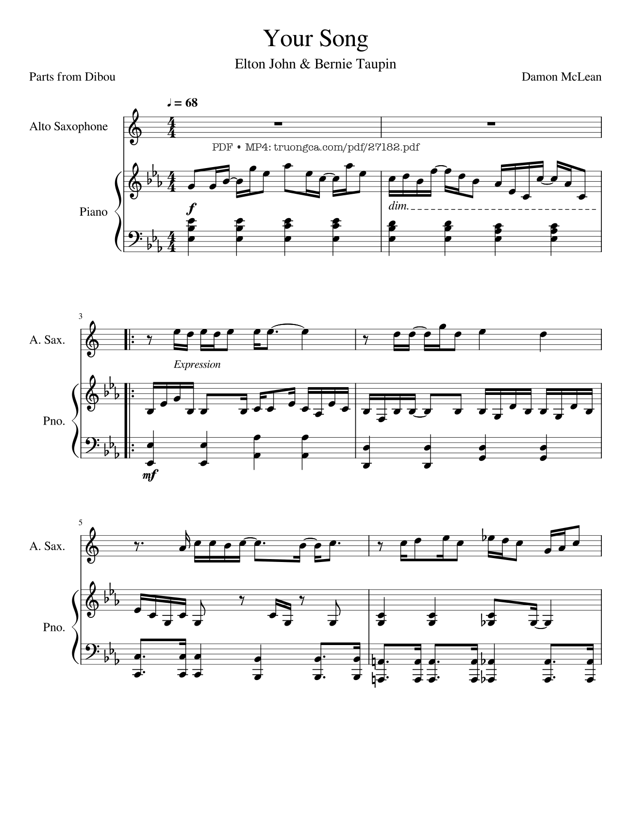 Sheet PDF of Your Song Piano