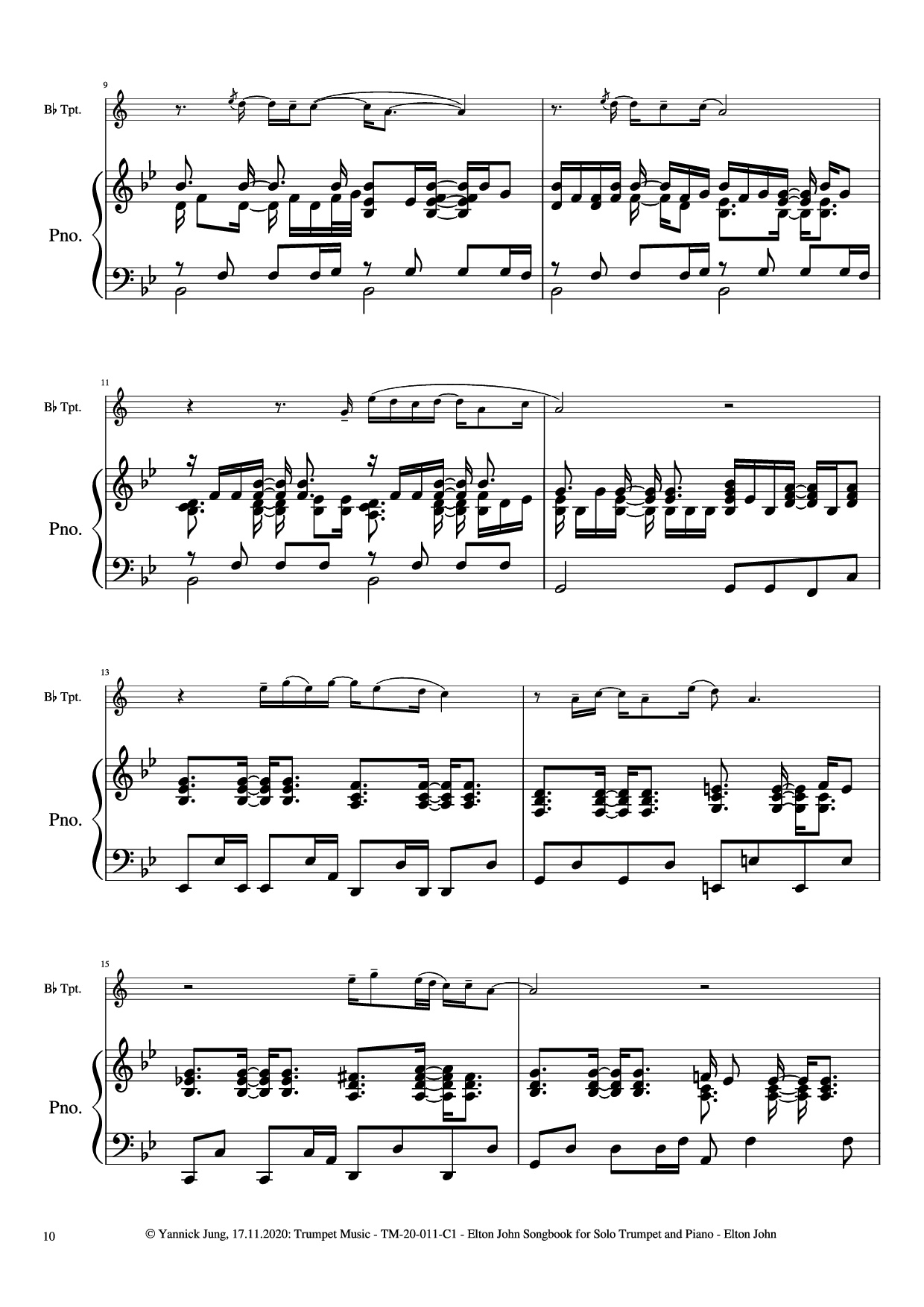 Page 11 of Sheet music PDF Piano Elton John Songbook for Solo Trumpet and Piano - Music: Elton JohnArr.: Yannick Jung, 2020