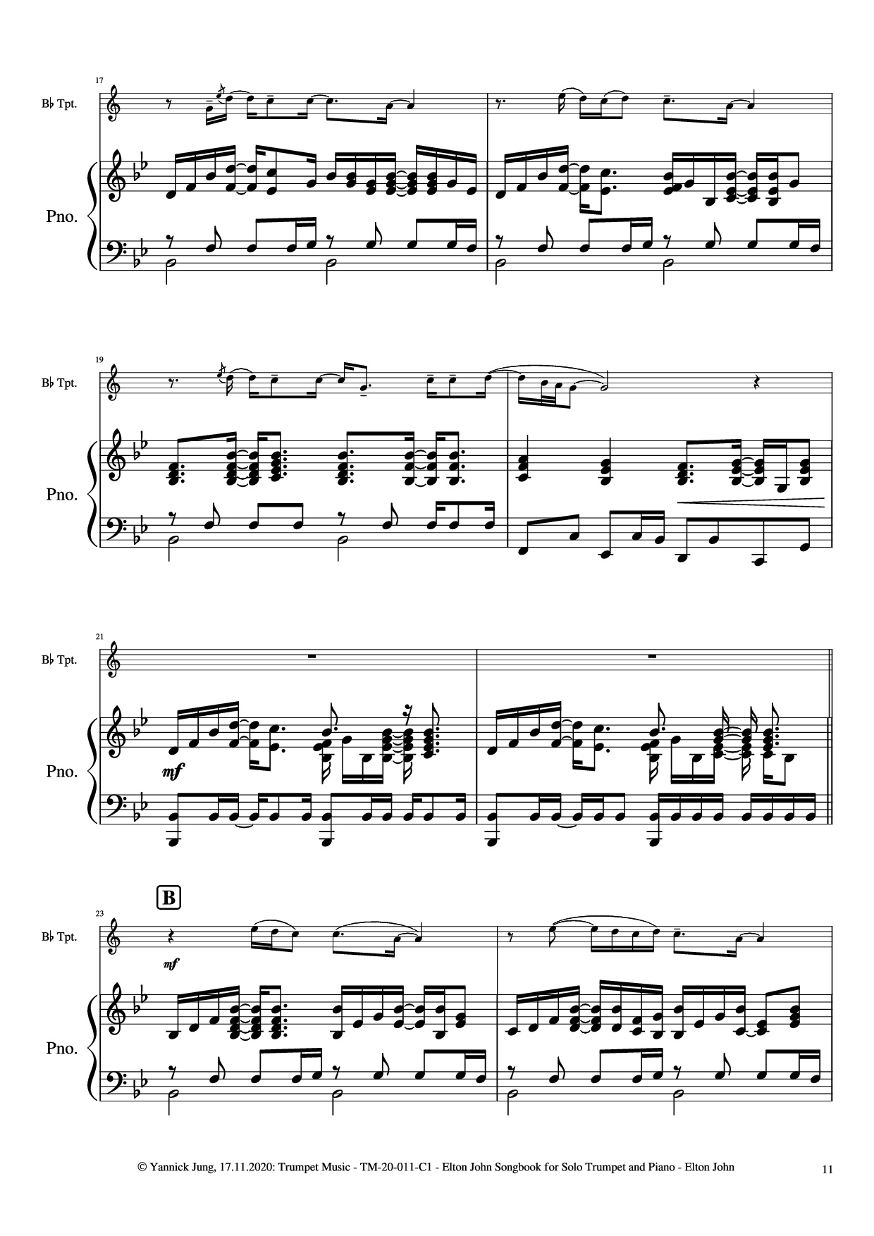 Page 12 of Sheet music PDF Piano Elton John Songbook for Solo Trumpet and Piano - Music: Elton JohnArr.: Yannick Jung, 2020