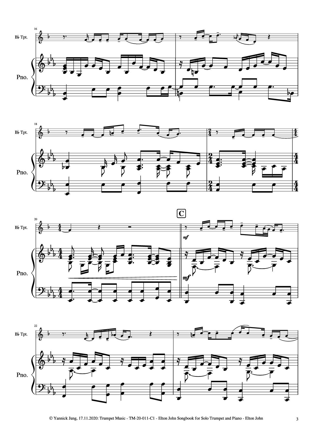 Page 4 of Sheet music PDF Piano Elton John Songbook for Solo Trumpet and Piano - Music: Elton JohnArr.: Yannick Jung, 2020