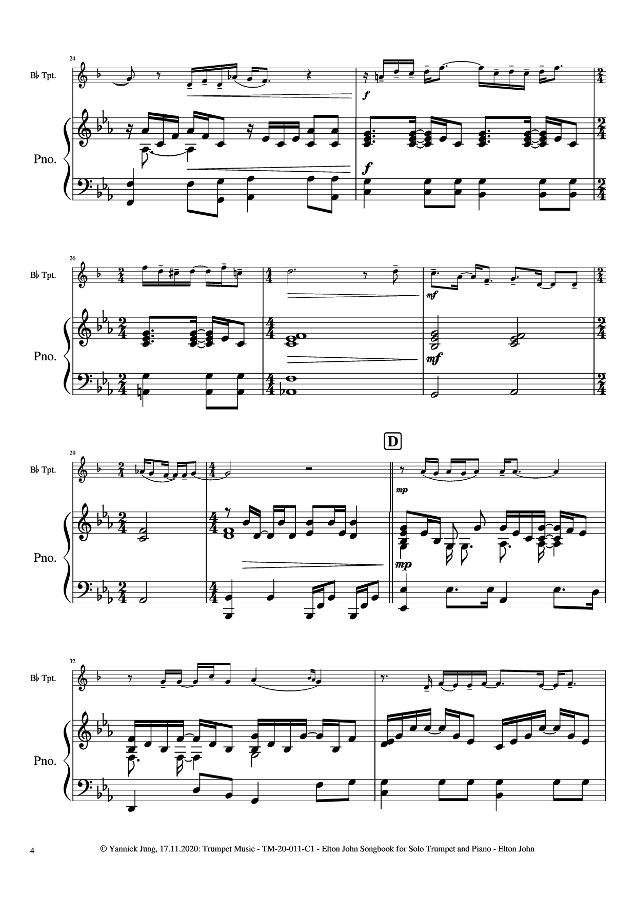 Page 5 of Sheet music PDF Piano Elton John Songbook for Solo Trumpet and Piano - Music: Elton JohnArr.: Yannick Jung, 2020