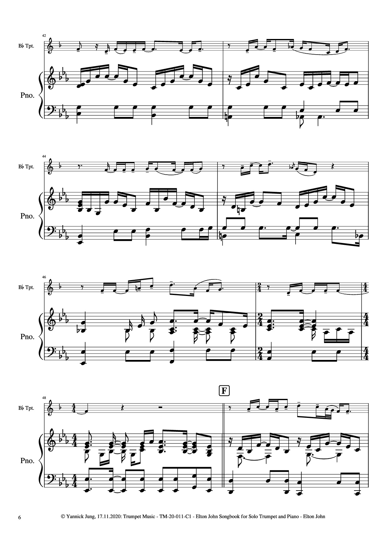 Page 7 of Sheet music PDF Piano Elton John Songbook for Solo Trumpet and Piano - Music: Elton JohnArr.: Yannick Jung, 2020
