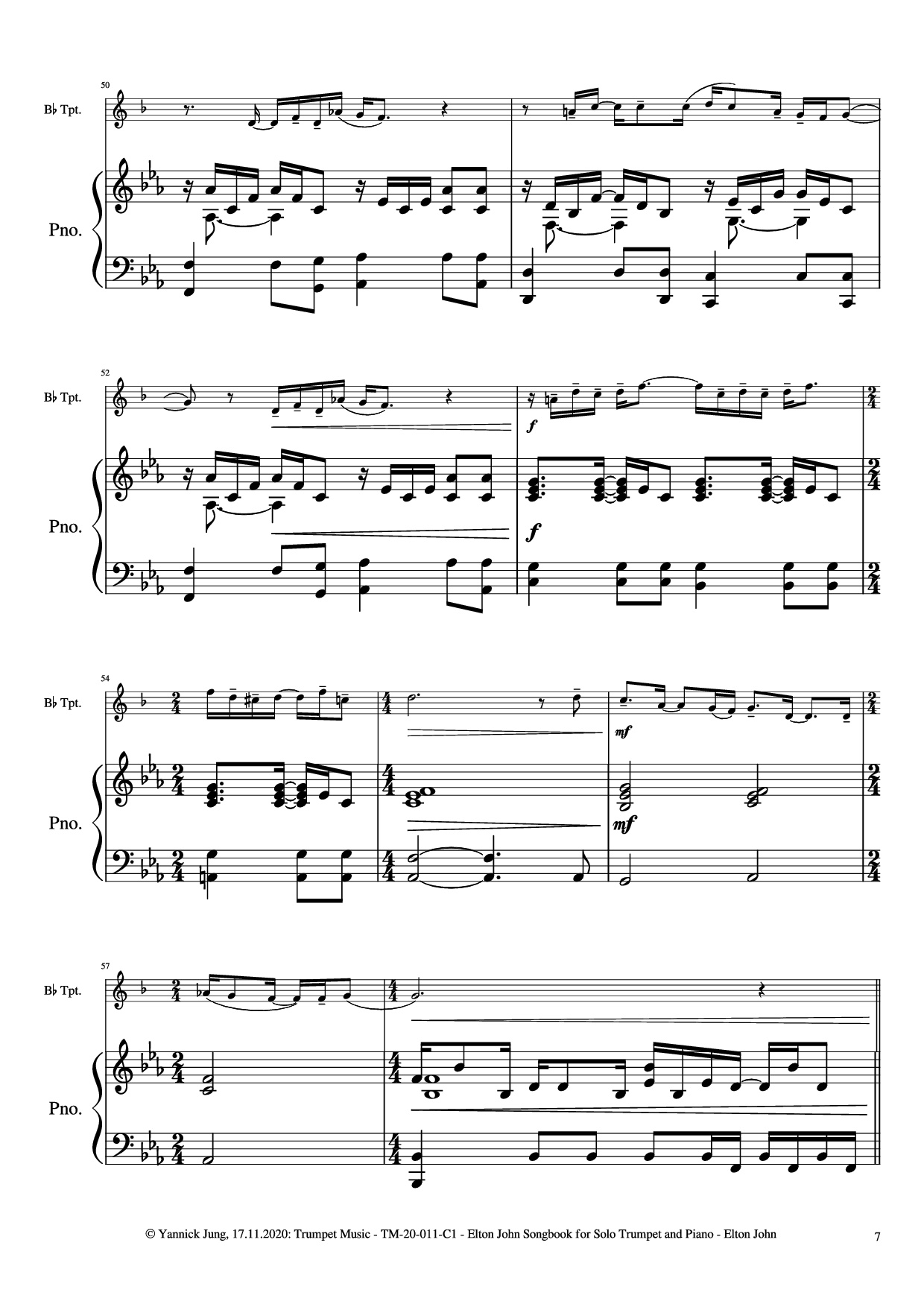 Page 8 of Sheet music PDF Piano Elton John Songbook for Solo Trumpet and Piano - Music: Elton JohnArr.: Yannick Jung, 2020