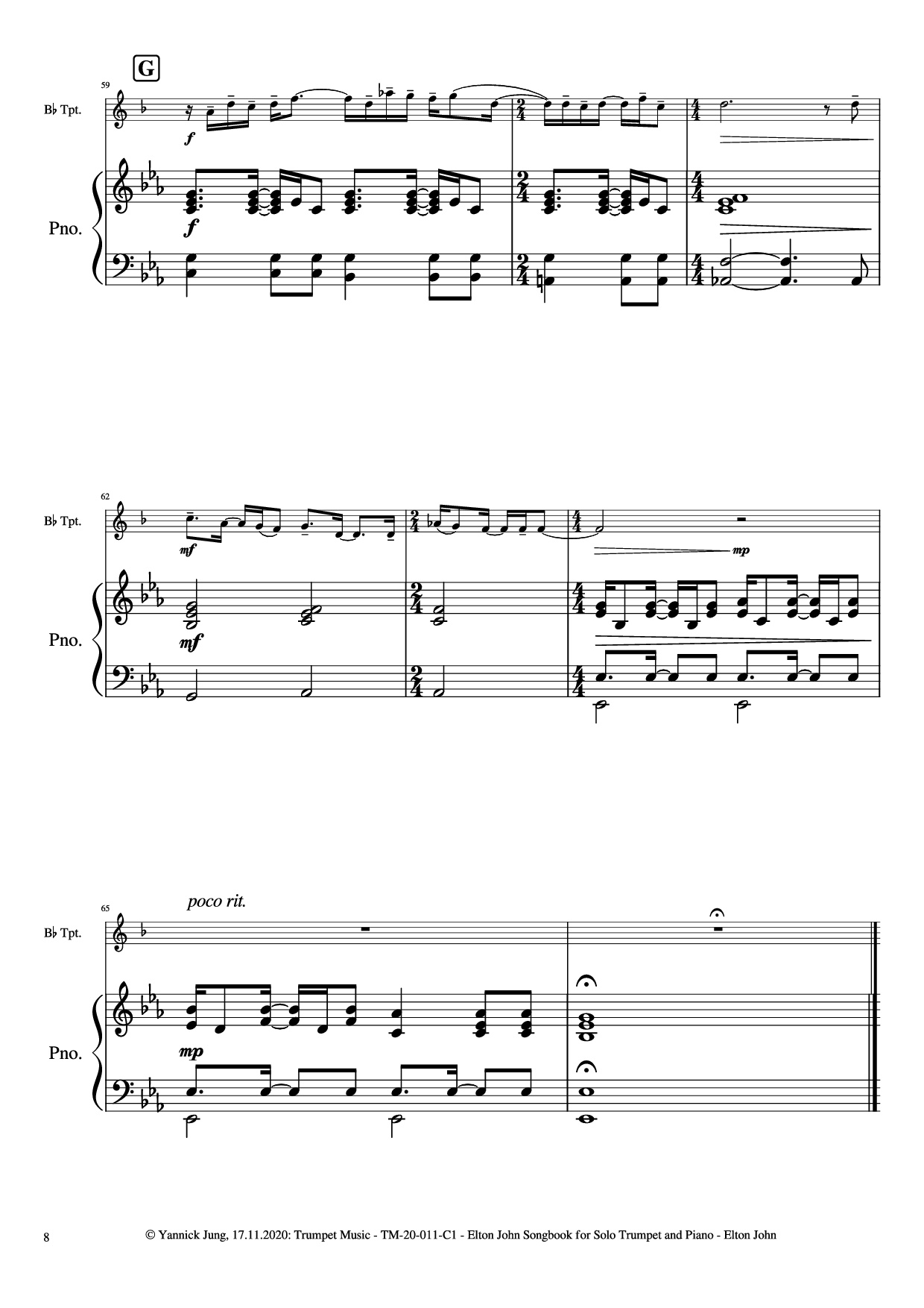 Page 9 of Sheet music PDF Piano Elton John Songbook for Solo Trumpet and Piano - Music: Elton JohnArr.: Yannick Jung, 2020