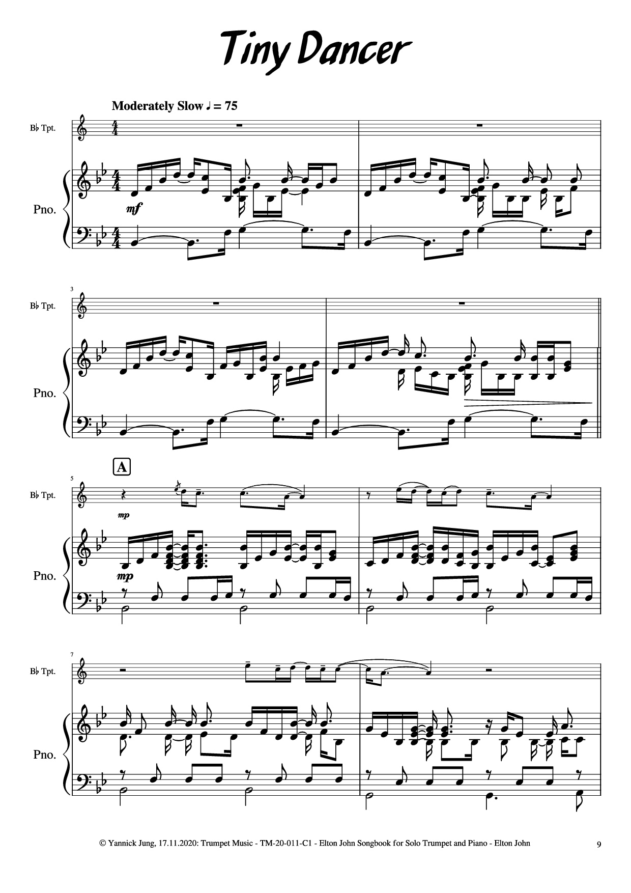 Page 10 of Sheet music PDF Piano Elton John Songbook for Solo Trumpet and Piano - Music: Elton JohnArr.: Yannick Jung, 2020
