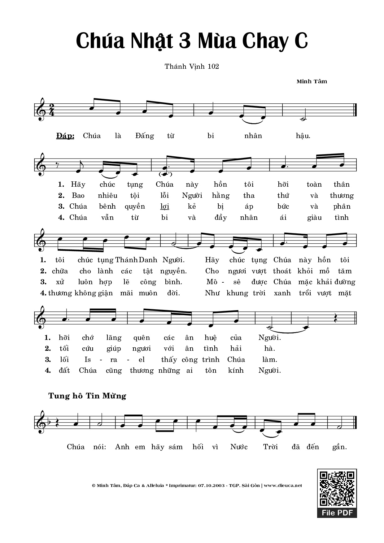 Thánh Vịnh 102 (Chúa Nhật 3 Mùa Chay C)