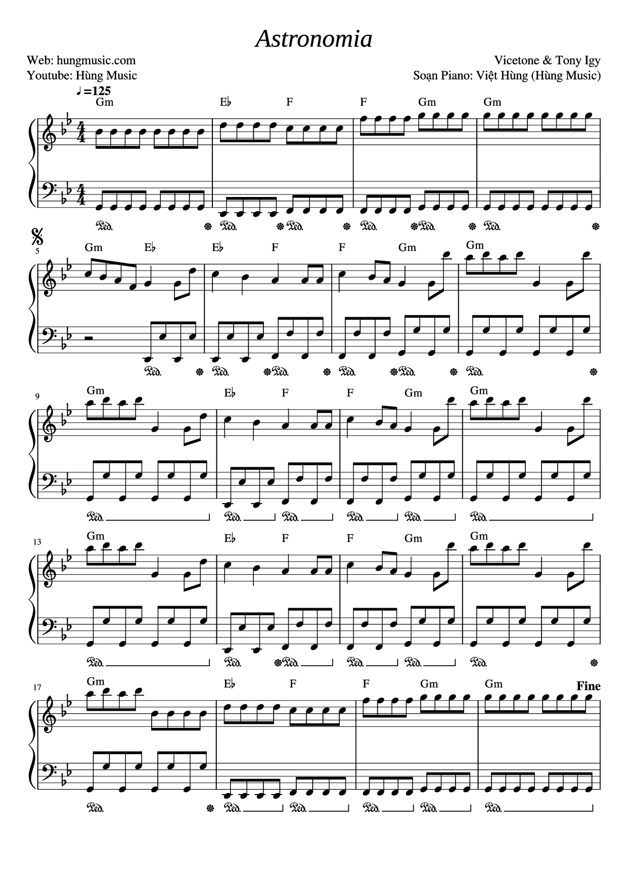 Page 1 of Sheet music PDF Piano Astronomia Piano - Vicetone & Tony Igy