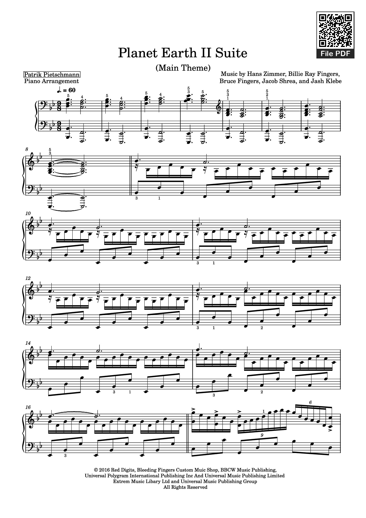 Sheet PDF of Planet Earth II Suite Piano